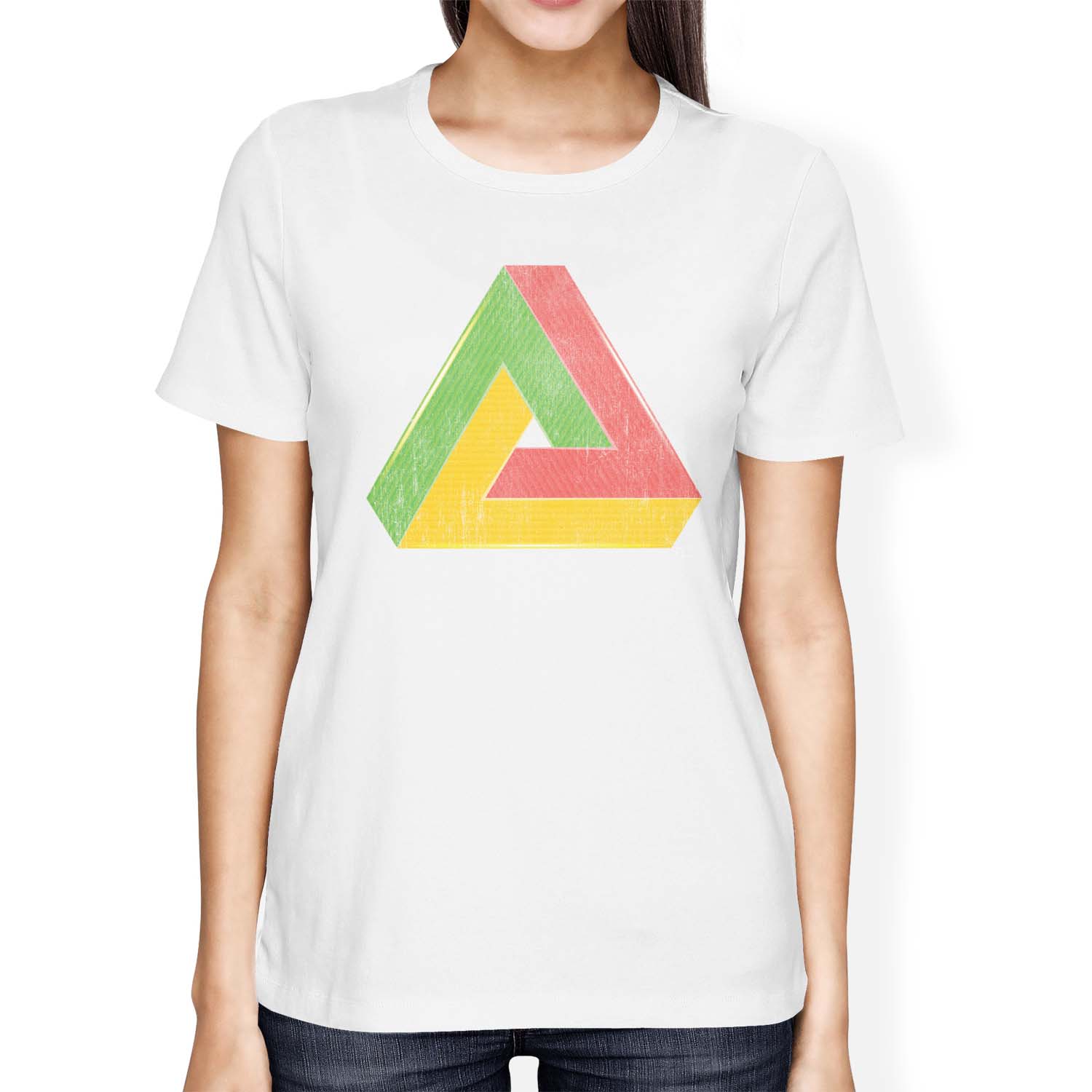1Tee Damen T-Shirt Loose Fit Penrose Dreieck Geometrisch Bunt - Bild 11 von 15
