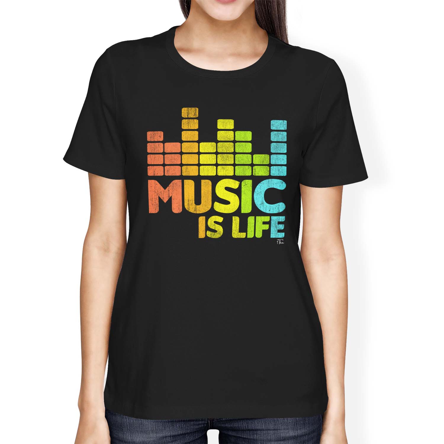 1Tee Womens Loose Fit Music Is Life Rainbow T-Shirt