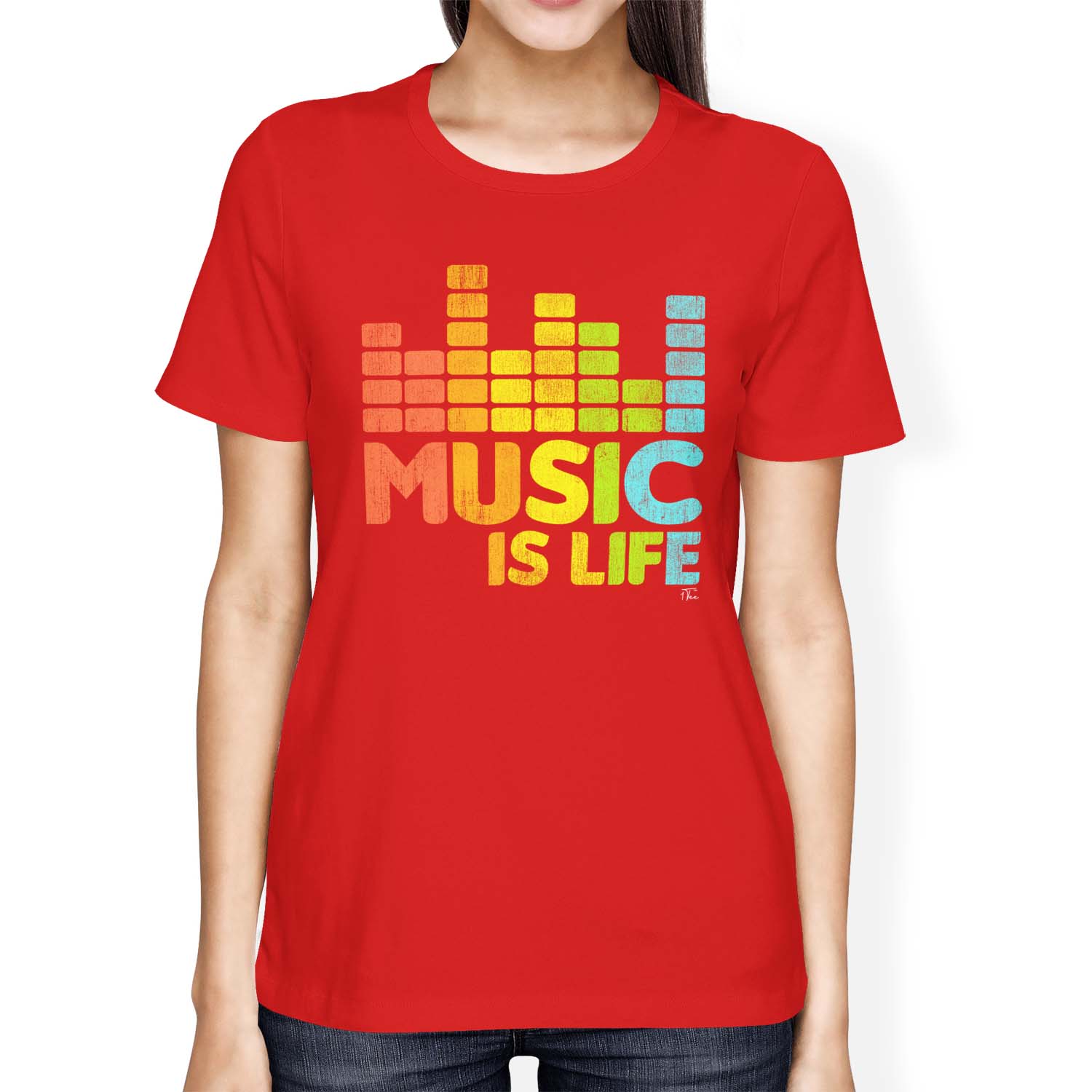 1Tee Womens Loose Fit Music Is Life Rainbow T-Shirt