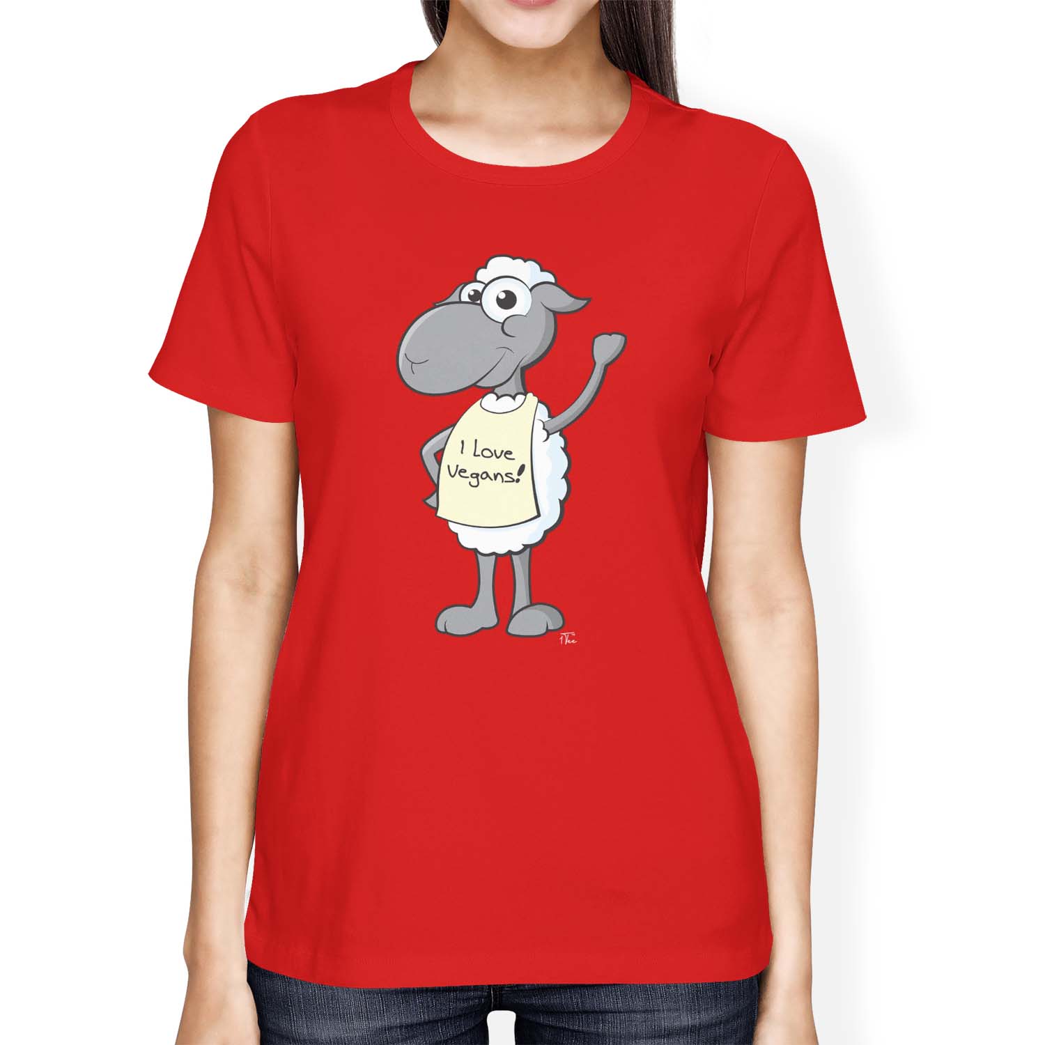 1Tee Womens Loose Fit I Love Vegans, Waving Sheep Character T-Shirt