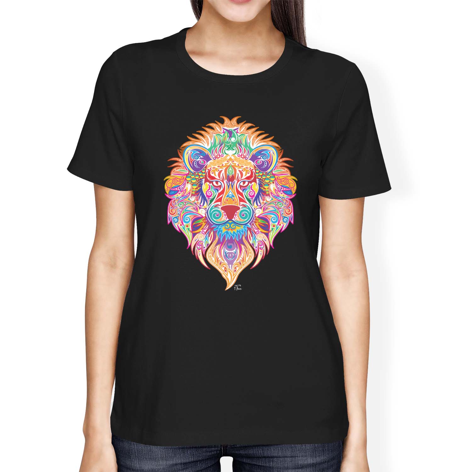 1Tee Womens Loose Fit Abstract Lion Head- Colourful T-Shirt