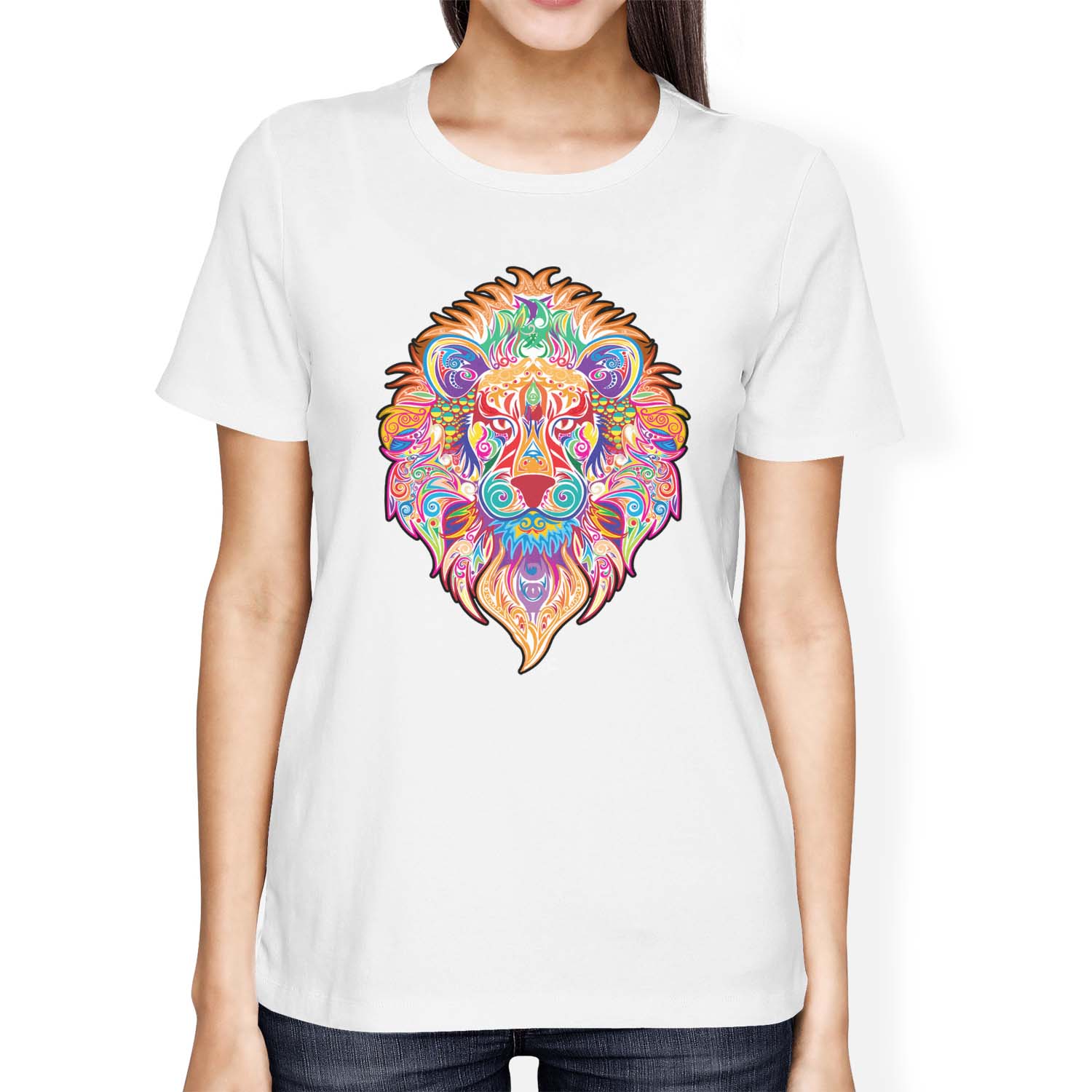 1Tee Womens Loose Fit Abstract Lion Head- Colourful T-Shirt