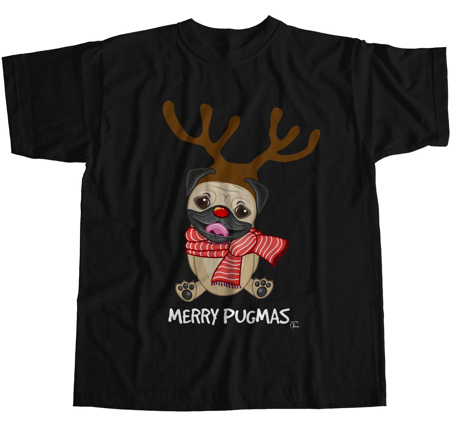 Camiseta 1Tee Mujer Calce Suelto Feliz Pugmas Navidad Pug Reno Cuernos - Imagen 7 de 15