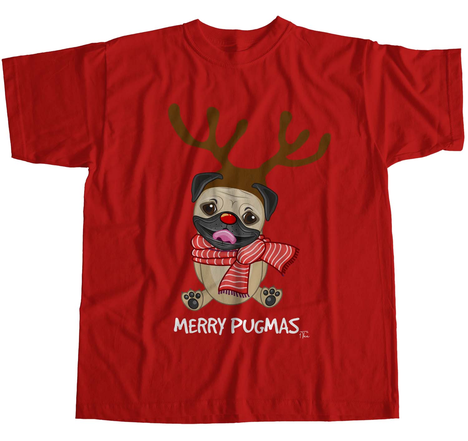 Camiseta 1Tee Mujer Calce Suelto Feliz Pugmas Navidad Pug Reno Cuernos - Imagen 12 de 15
