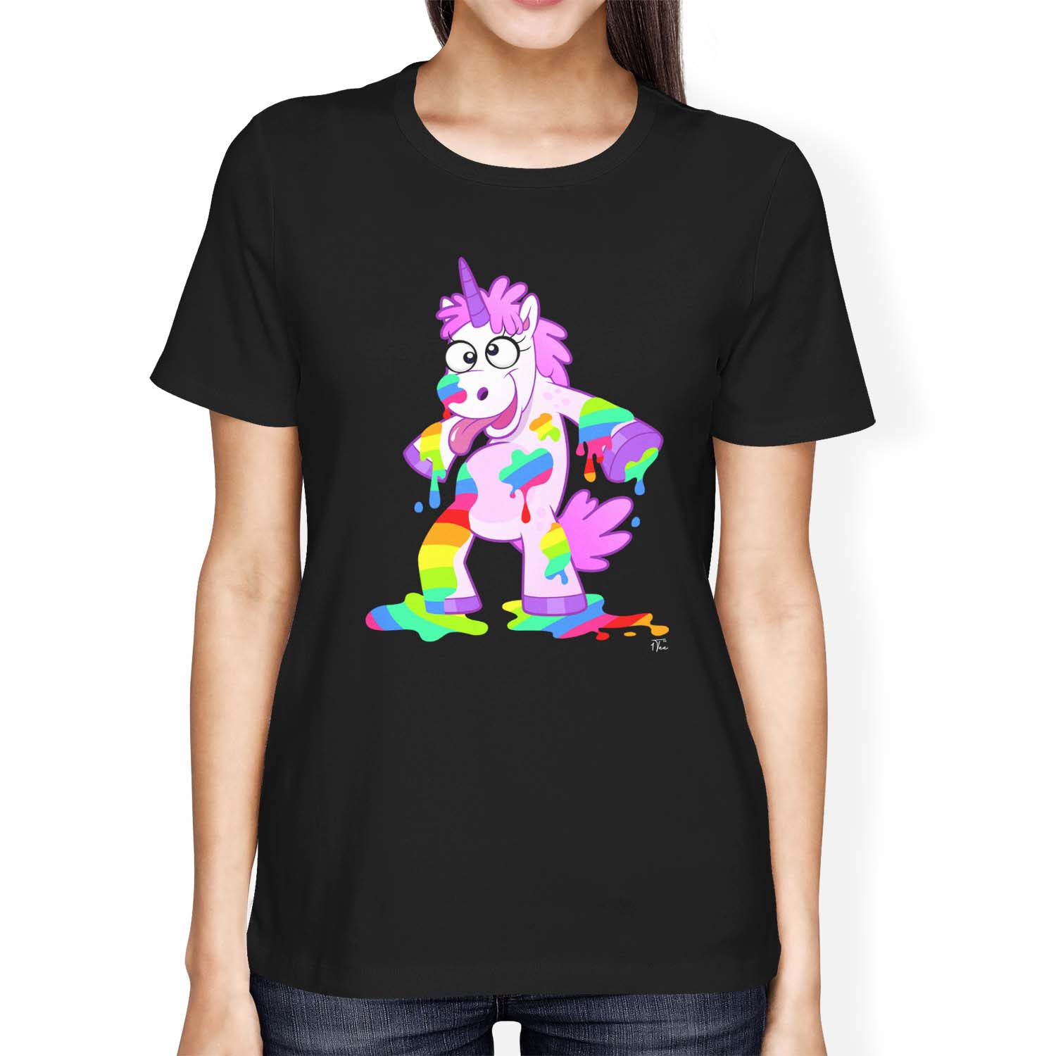 1Tee Womens Loose Fit Drunk Unicorn Covered in Rainbow Juice T-Shirt 1Tee Womens Loose Fit Drunk Unicorn Covered in Rainbow Juice T-Shirt
