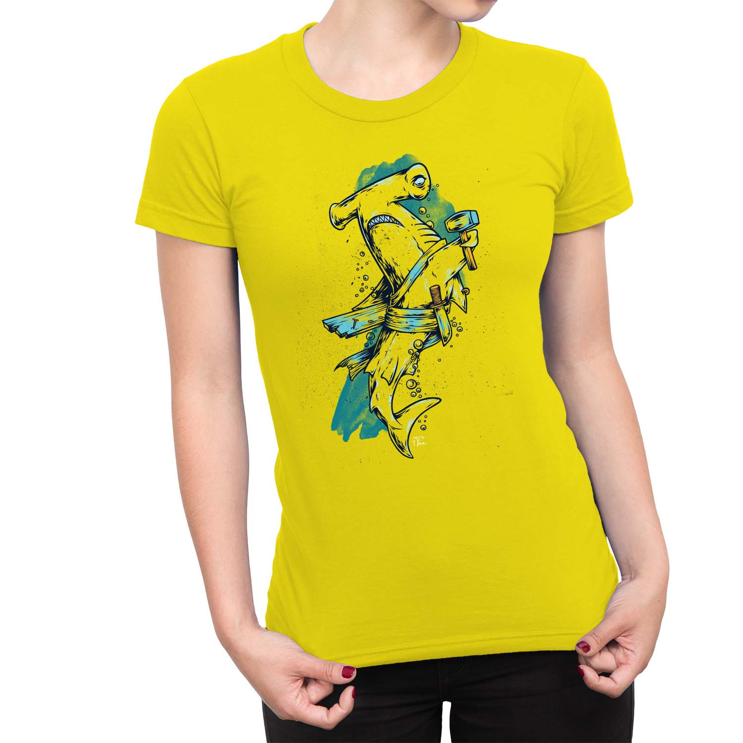 1Tee Damen T-Shirt Hammerhai hält Hammer - Bild 21 von 25