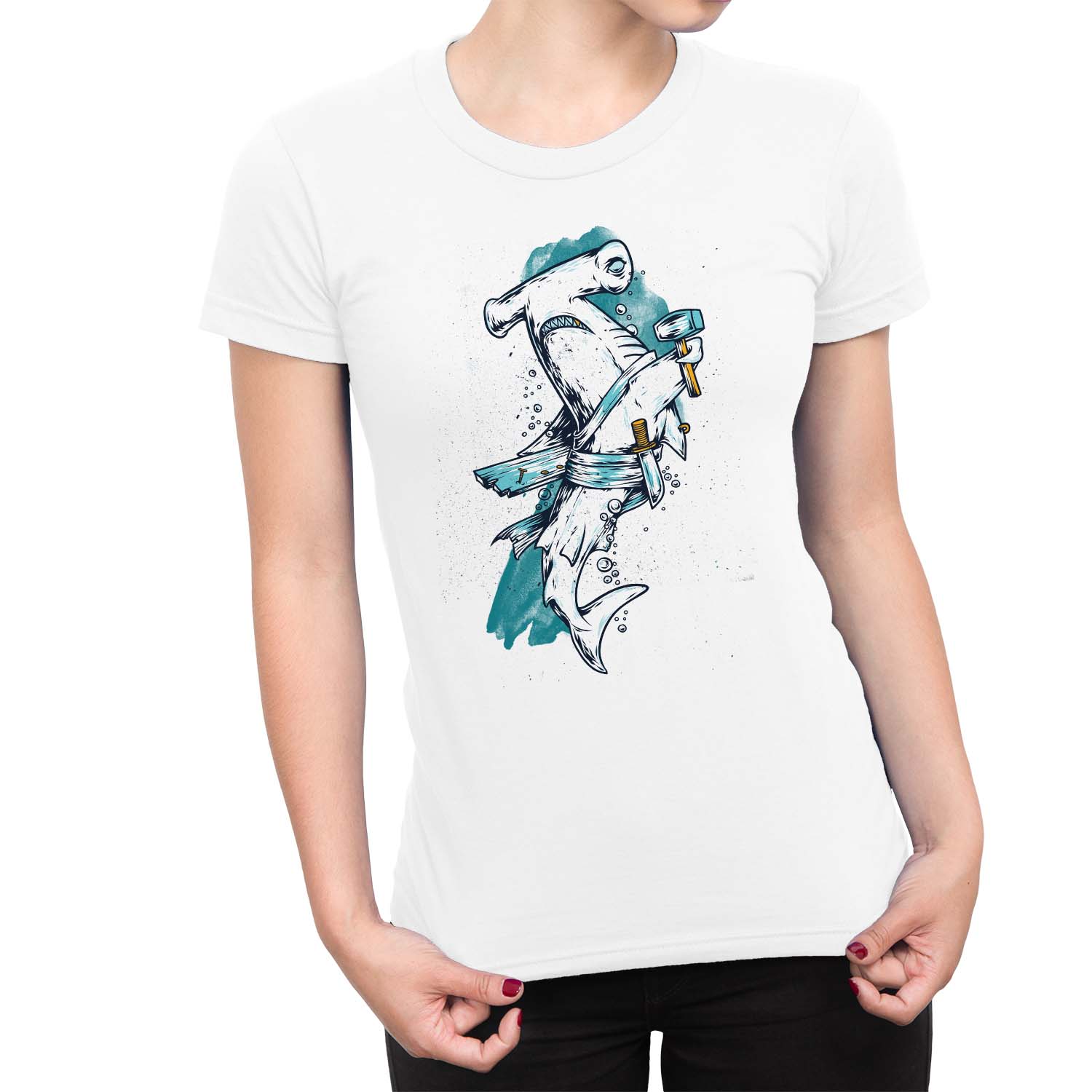 1Tee Damen T-Shirt Hammerhai hält Hammer - Bild 16 von 25