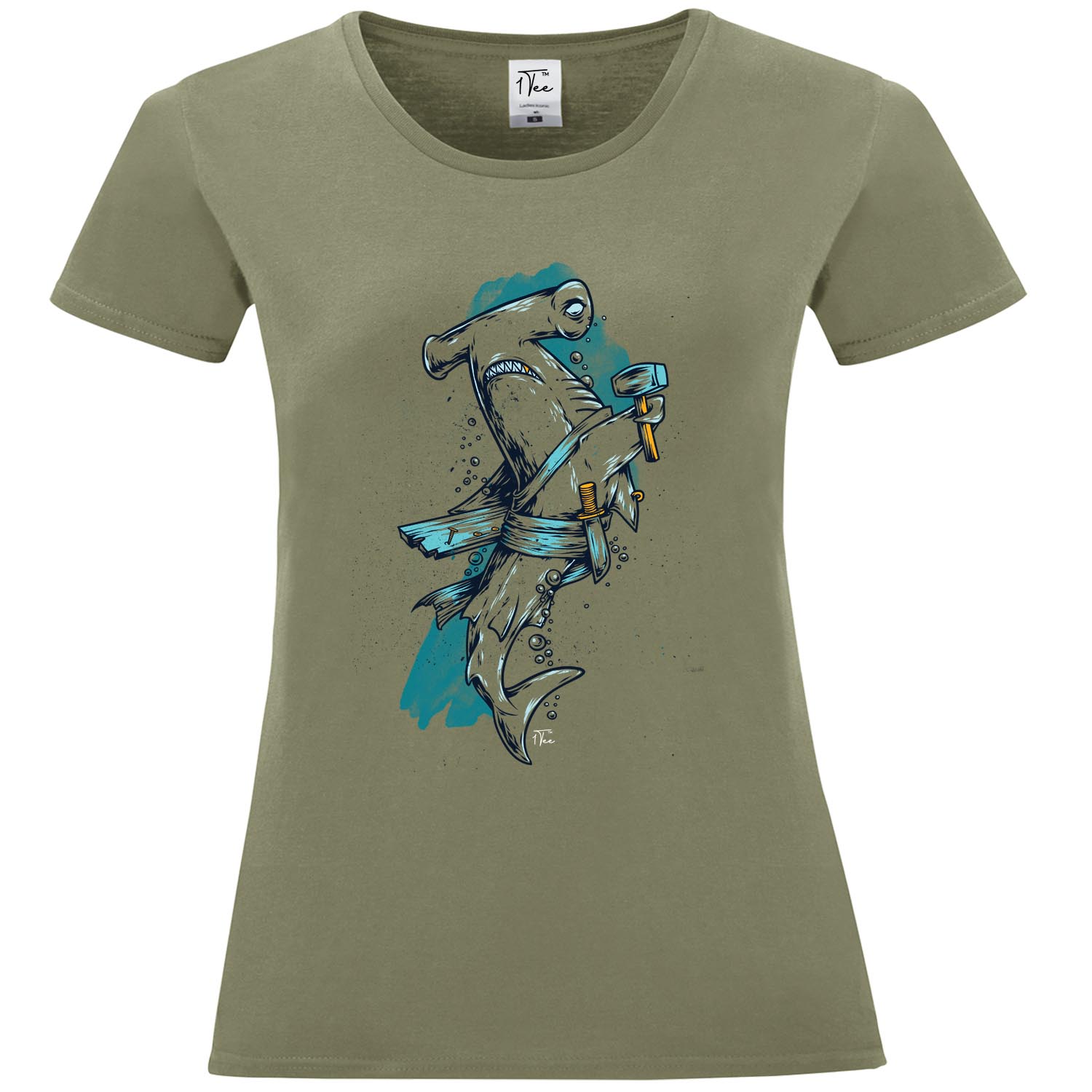 1Tee Damen T-Shirt Hammerhai hält Hammer - Bild 12 von 25