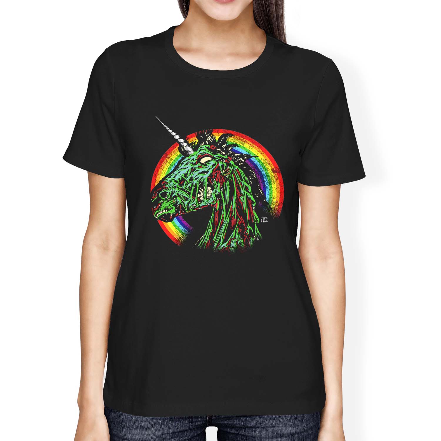 1Tee Womens Loose Fit Zombie Unicorn Rainbow T-Shirt