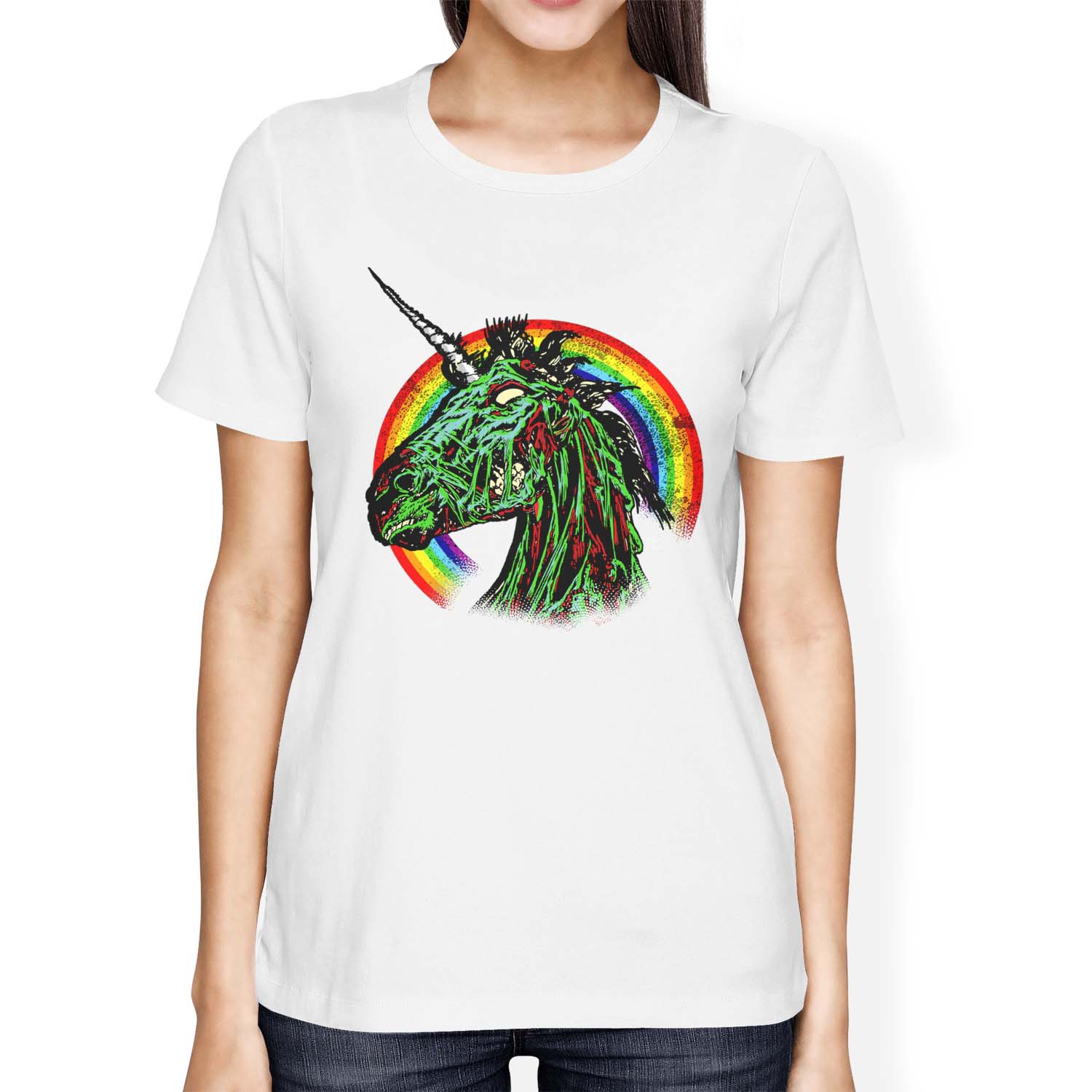 1Tee Womens Loose Fit Zombie Unicorn Rainbow T-Shirt