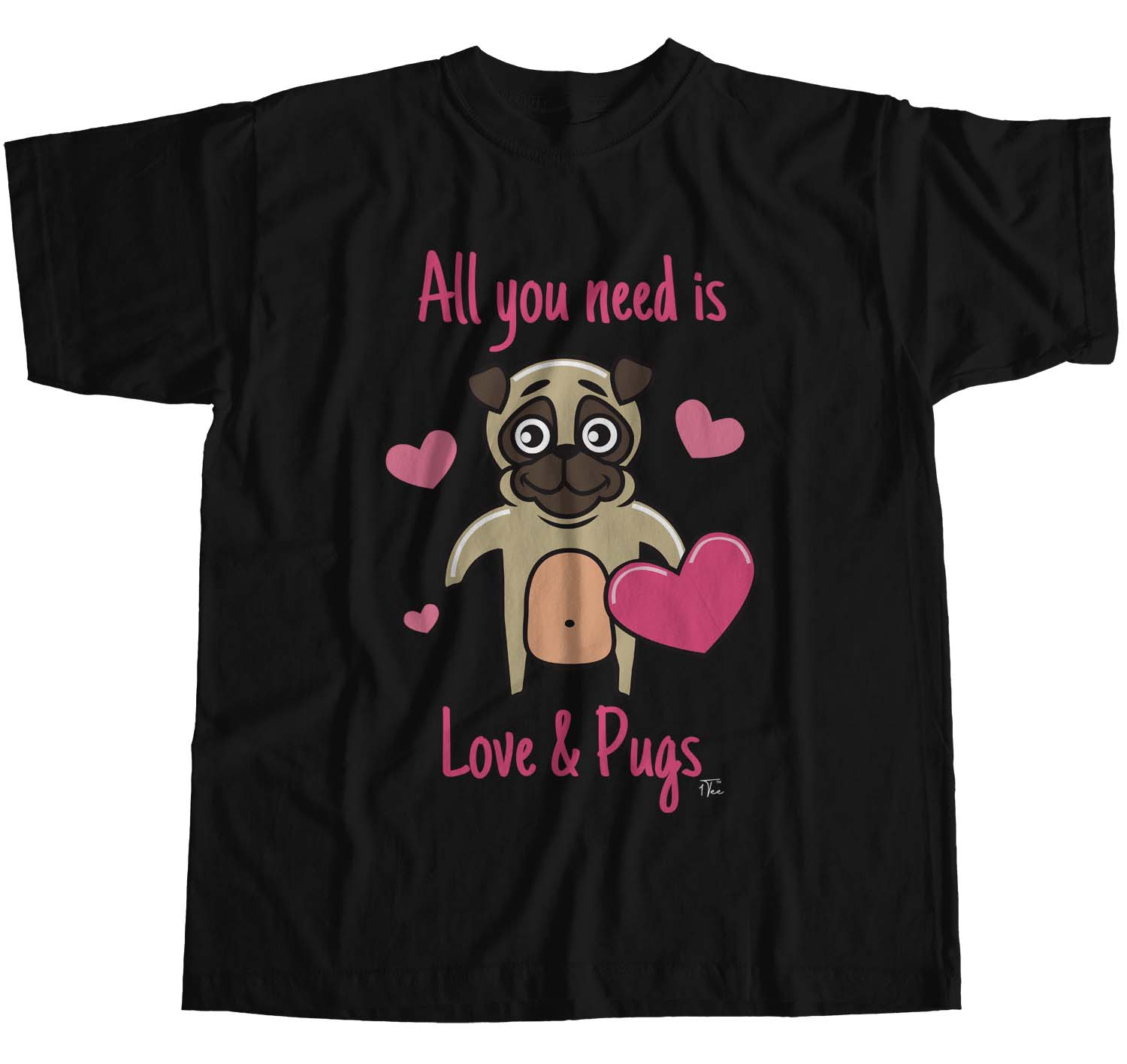 1Tee Damen T-Shirt Loose Fit All You Need Is Love and Pugs Hund - Bild 7 von 15