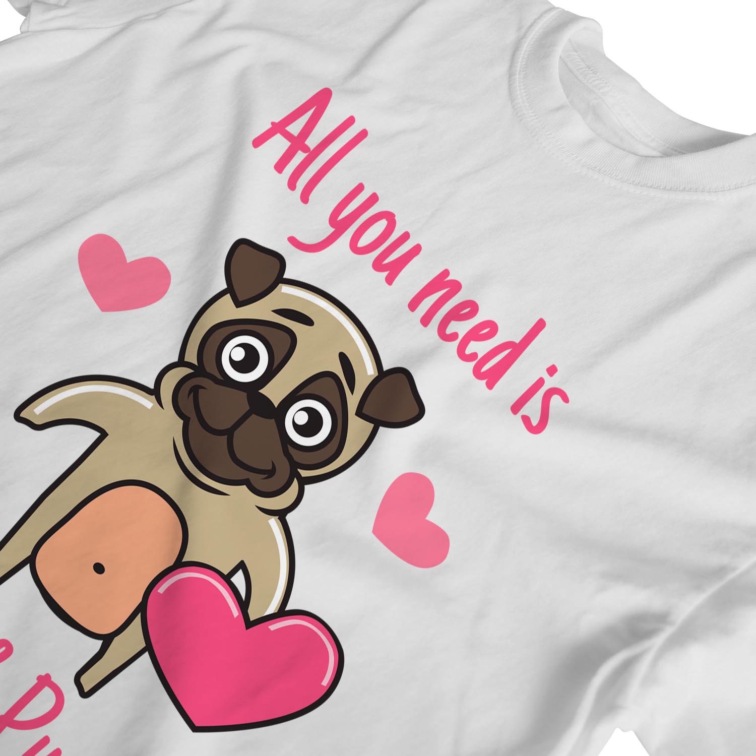 1Tee Damen T-Shirt Loose Fit All You Need Is Love and Pugs Hund - Bild 13 von 15