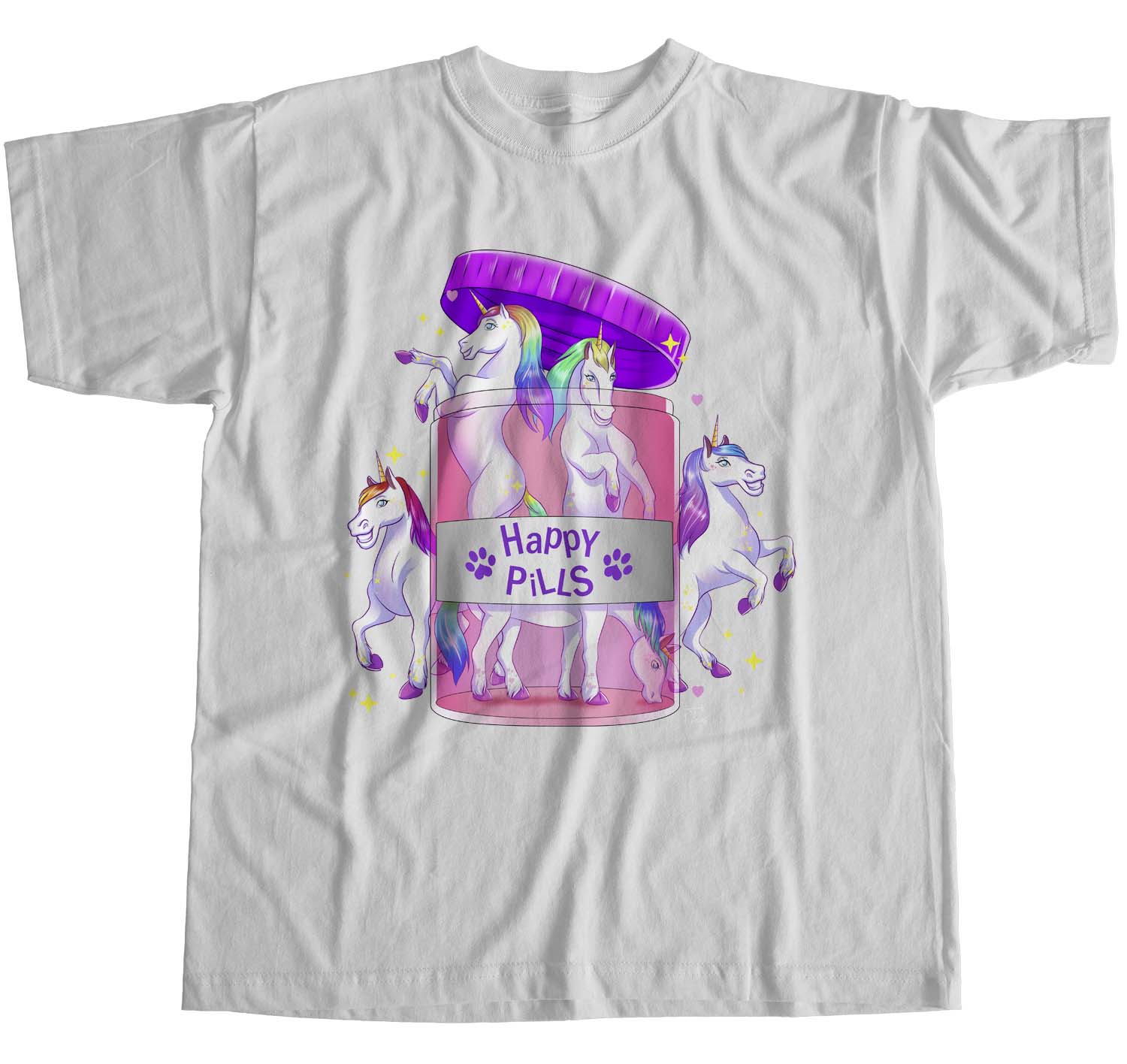 1Tee Womens Loose Fit Unicorn Happy Pills T-Shirt