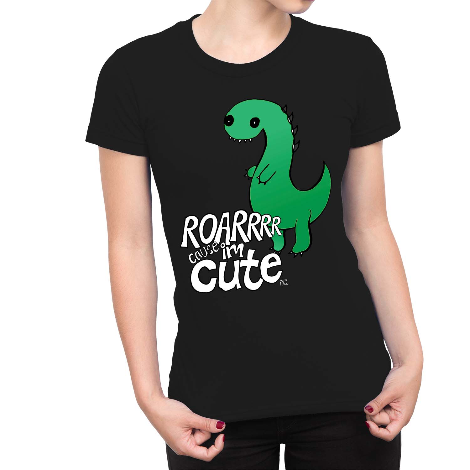 Camiseta 1Tee Mujer Grande Verde Dinosaurio Rugido Porque Soy Linda - Imagen 6 de 25