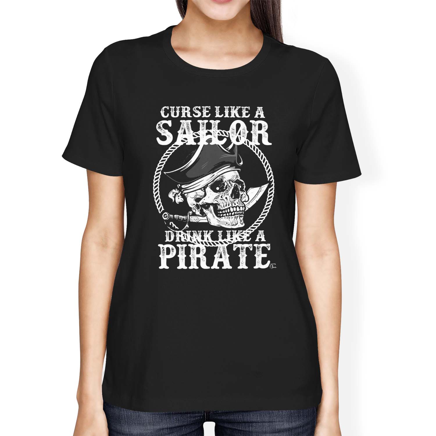 1Tee Womens Loose Fit Curse Like A Sailor, Drink Like A Pirate T-Shirt