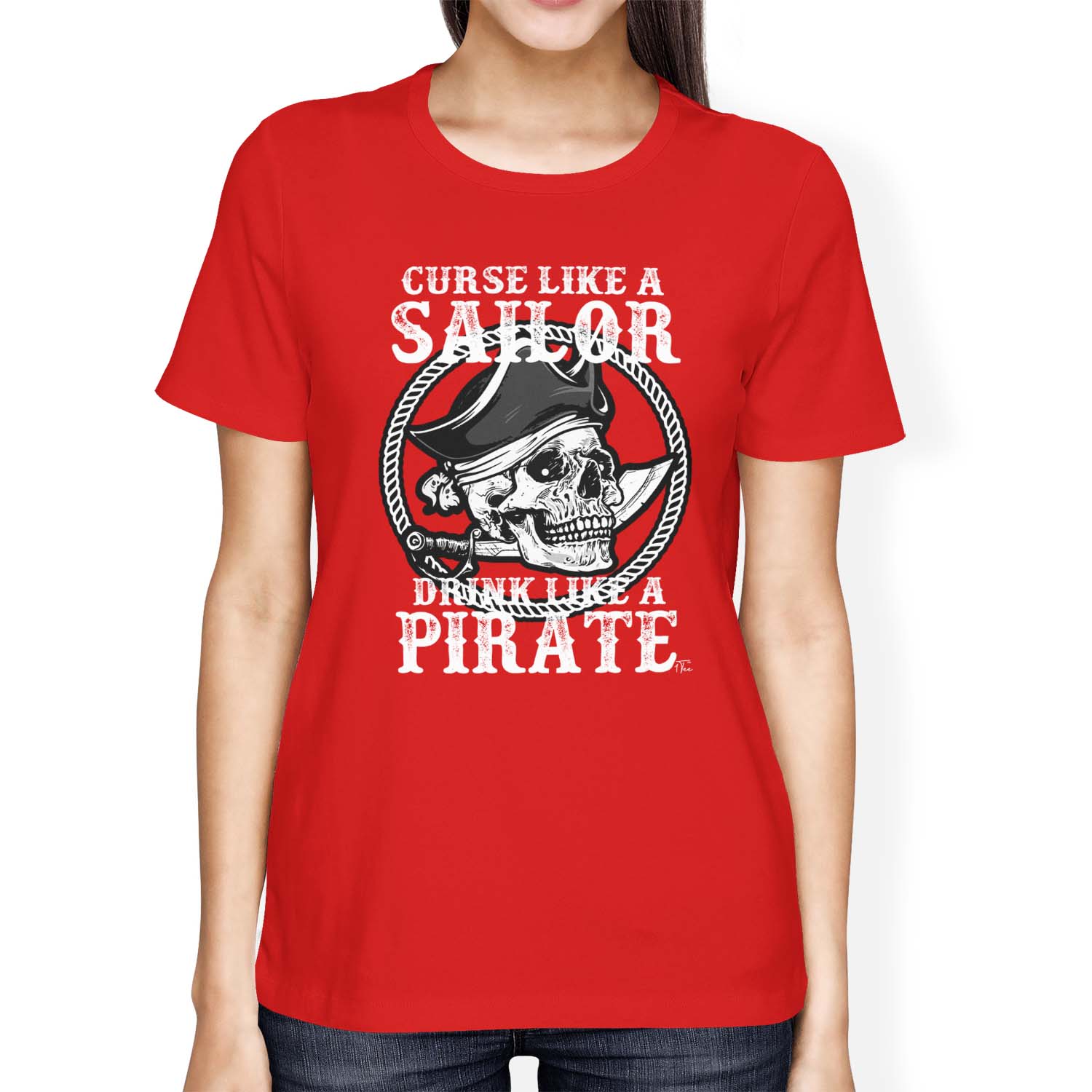 1Tee Womens Loose Fit Curse Like A Sailor, Drink Like A Pirate T-Shirt