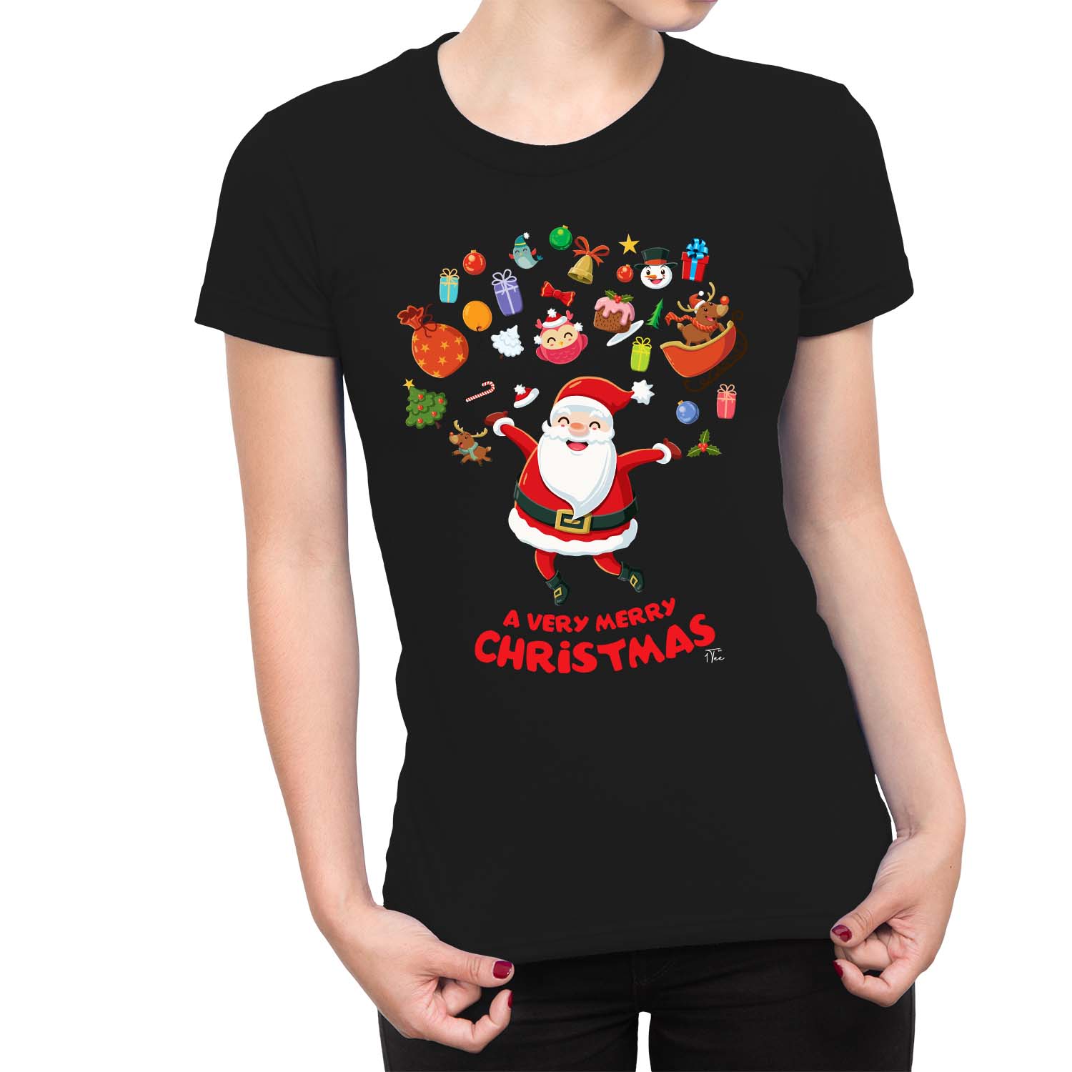 Camiseta 1Tee Mujer Feliz Navidad Papá Noel Rodeada de Favoritos - Imagen 6 de 25