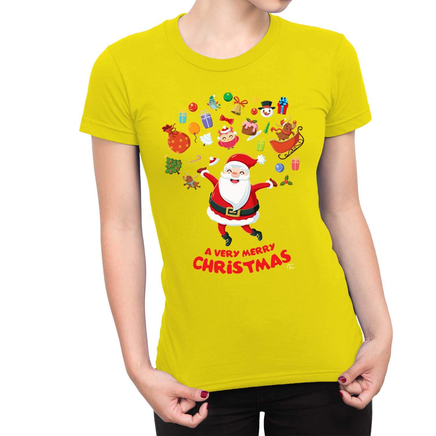 Camiseta 1Tee Mujer Feliz Navidad Papá Noel Rodeada de Favoritos - Imagen 21 de 25