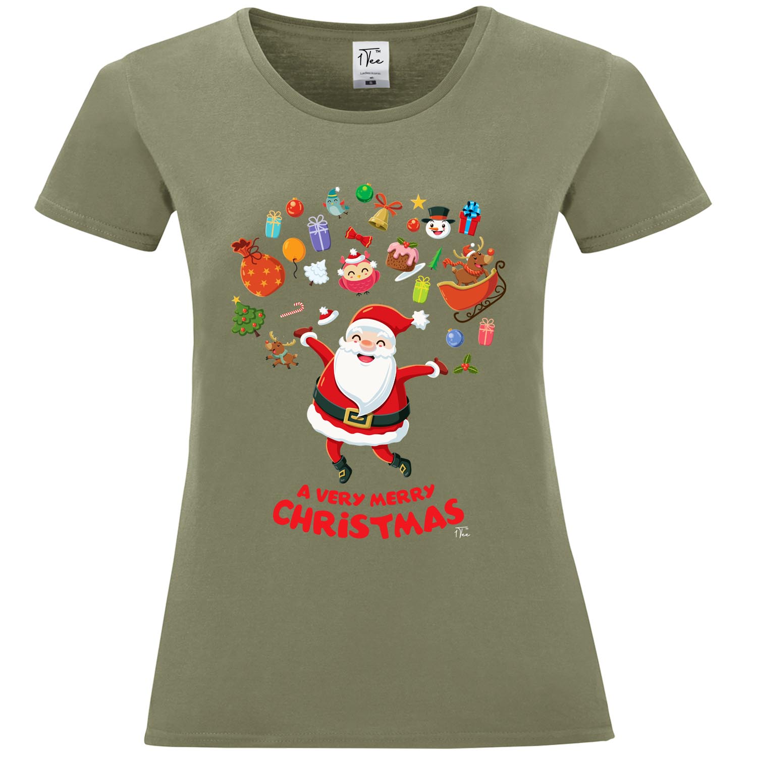 Camiseta 1Tee Mujer Feliz Navidad Papá Noel Rodeada de Favoritos - Imagen 17 de 25