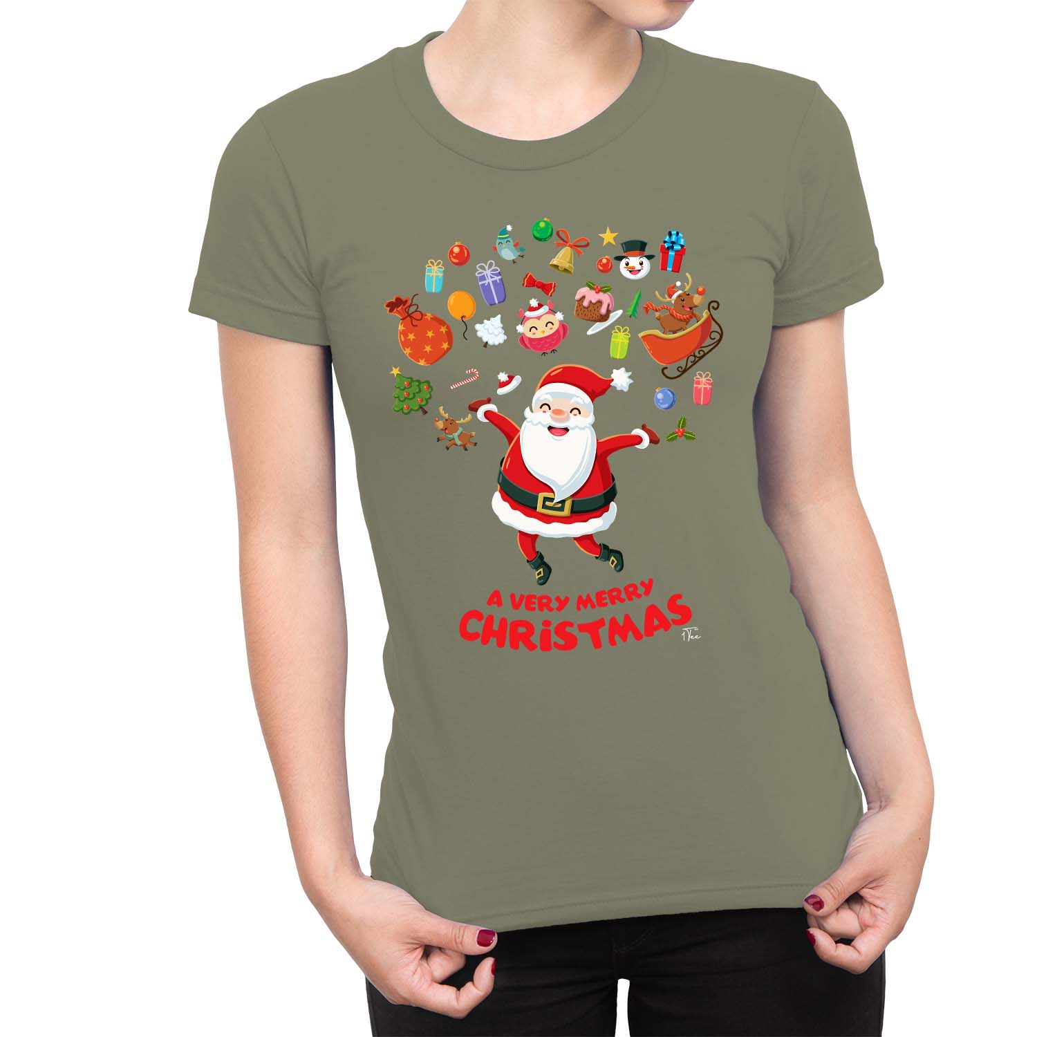 Camiseta 1Tee Mujer Feliz Navidad Papá Noel Rodeada de Favoritos - Imagen 16 de 25