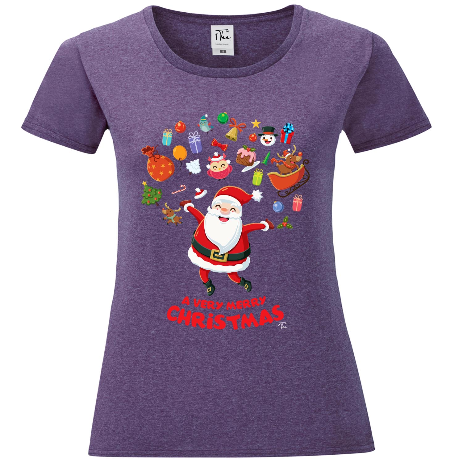 Camiseta 1Tee Mujer Feliz Navidad Papá Noel Rodeada de Favoritos - Imagen 12 de 25