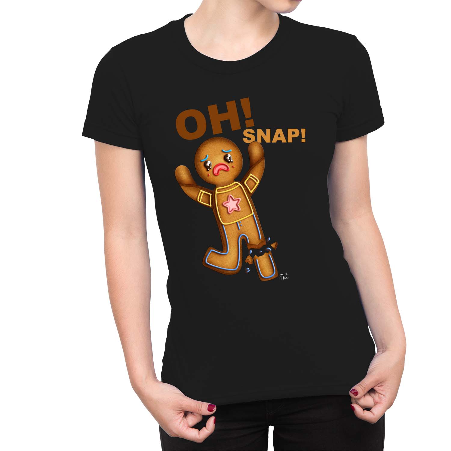 1Tee Damen Oh Snap Lebkuchenmann mit gerissenem Bein T-Shirt - Bild 6 von 25