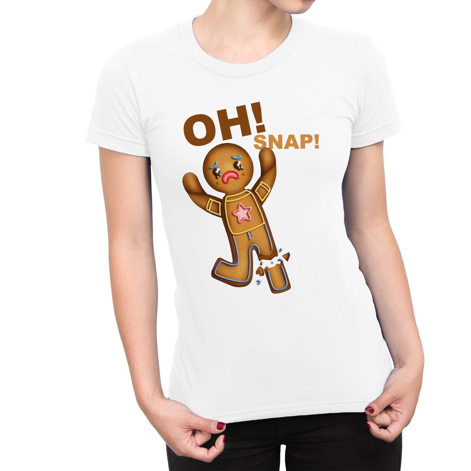 1Tee Damen Oh Snap Lebkuchenmann mit gerissenem Bein T-Shirt - Bild 16 von 25