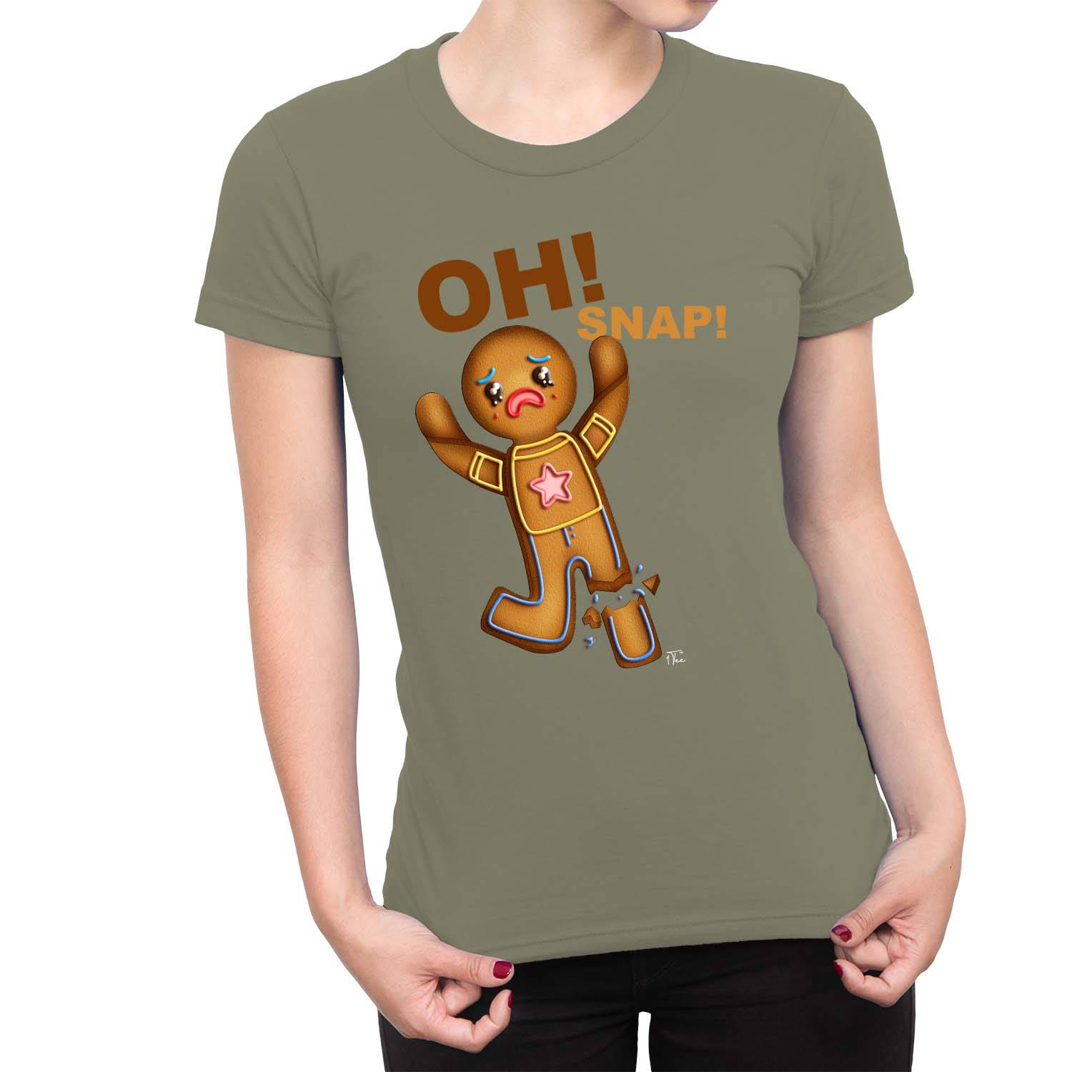 1Tee Damen Oh Snap Lebkuchenmann mit gerissenem Bein T-Shirt - Bild 11 von 25