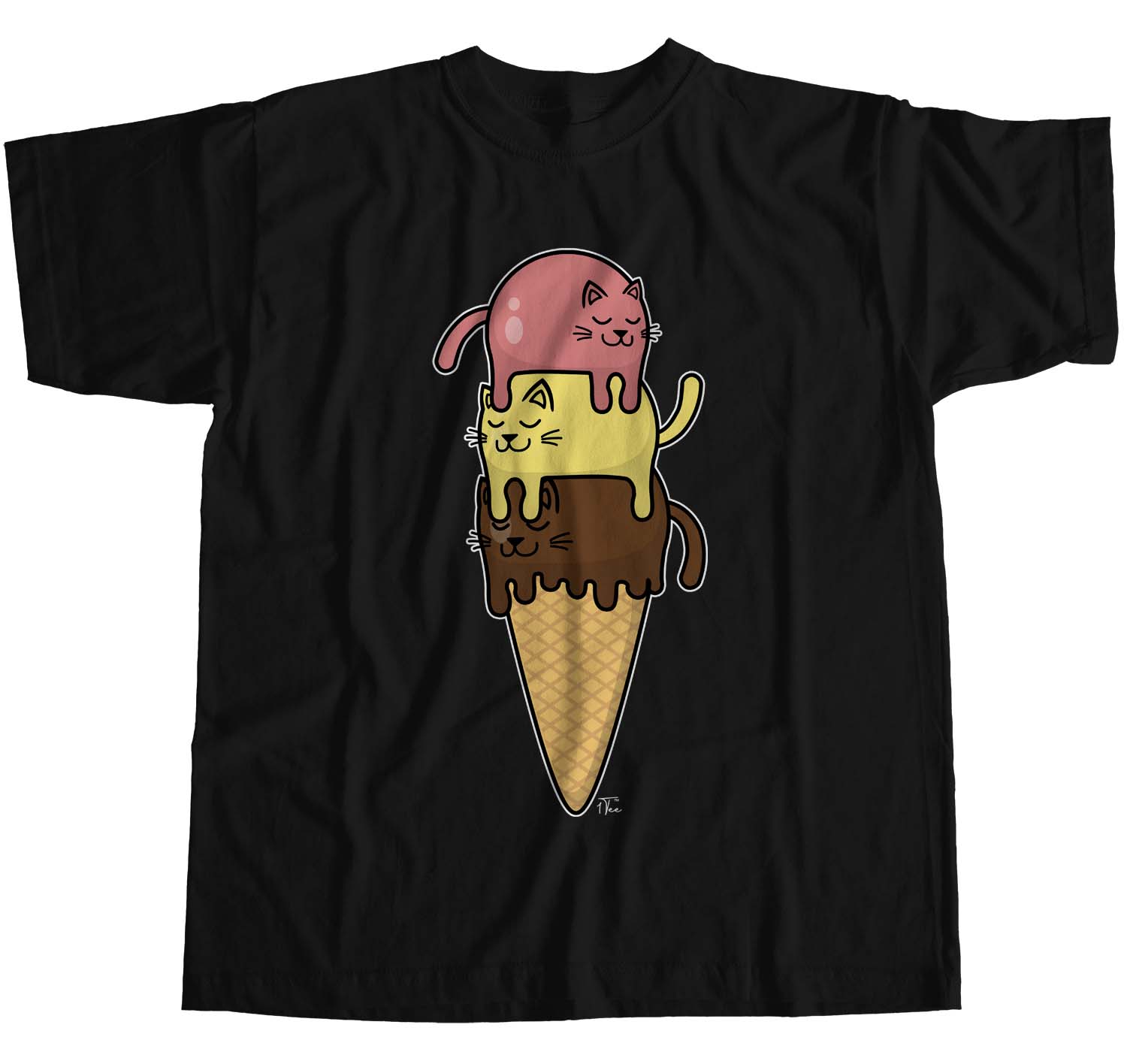 1Tee Damen Loose Fit Katzen Stacked on Ice Cream Cone T-Shirt - Bild 7 von 15