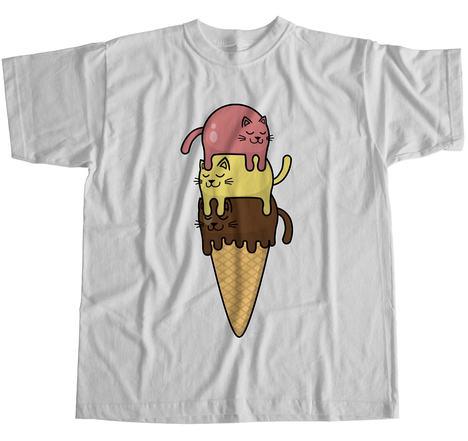 1Tee Damen Loose Fit Katzen Stacked on Ice Cream Cone T-Shirt - Bild 12 von 15