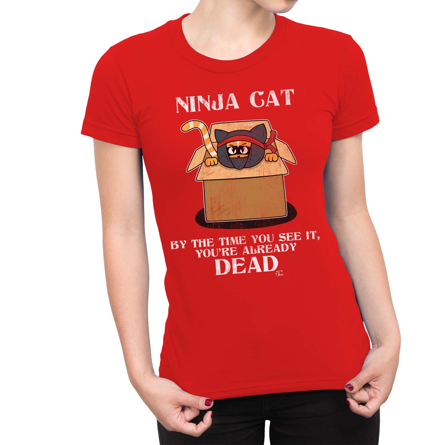 1Tee Womens Loose Fit Ninja Cat By The Time You See It You're Dead T-Shirt