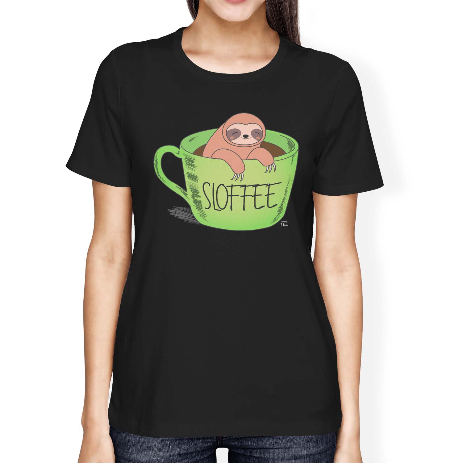 1Tee Womens Loose Fit Sloffee Sloth Coffee T-Shirt