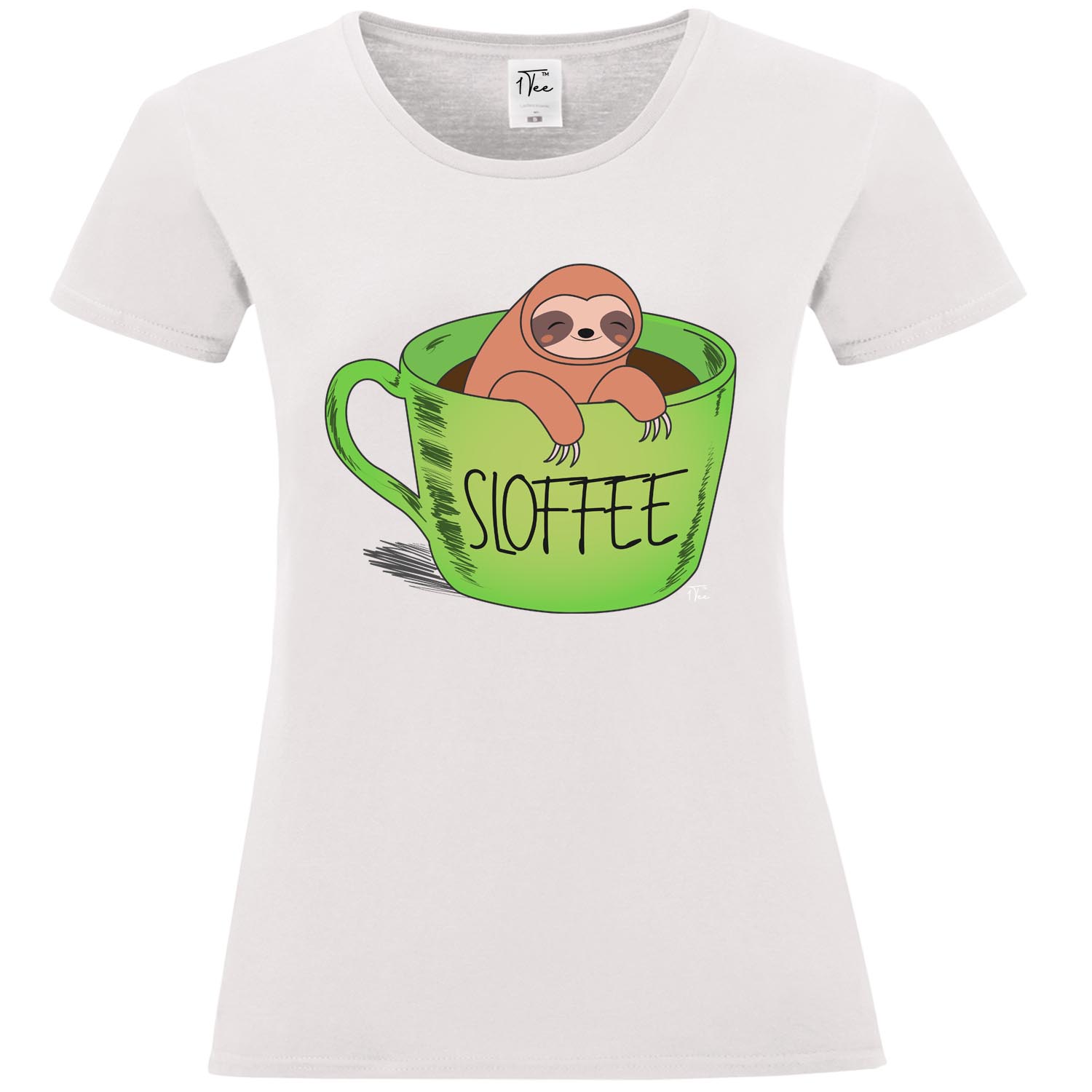 1Tee Damen Sloffee Faultier Kaffee T-Shirt - Bild 17 von 20