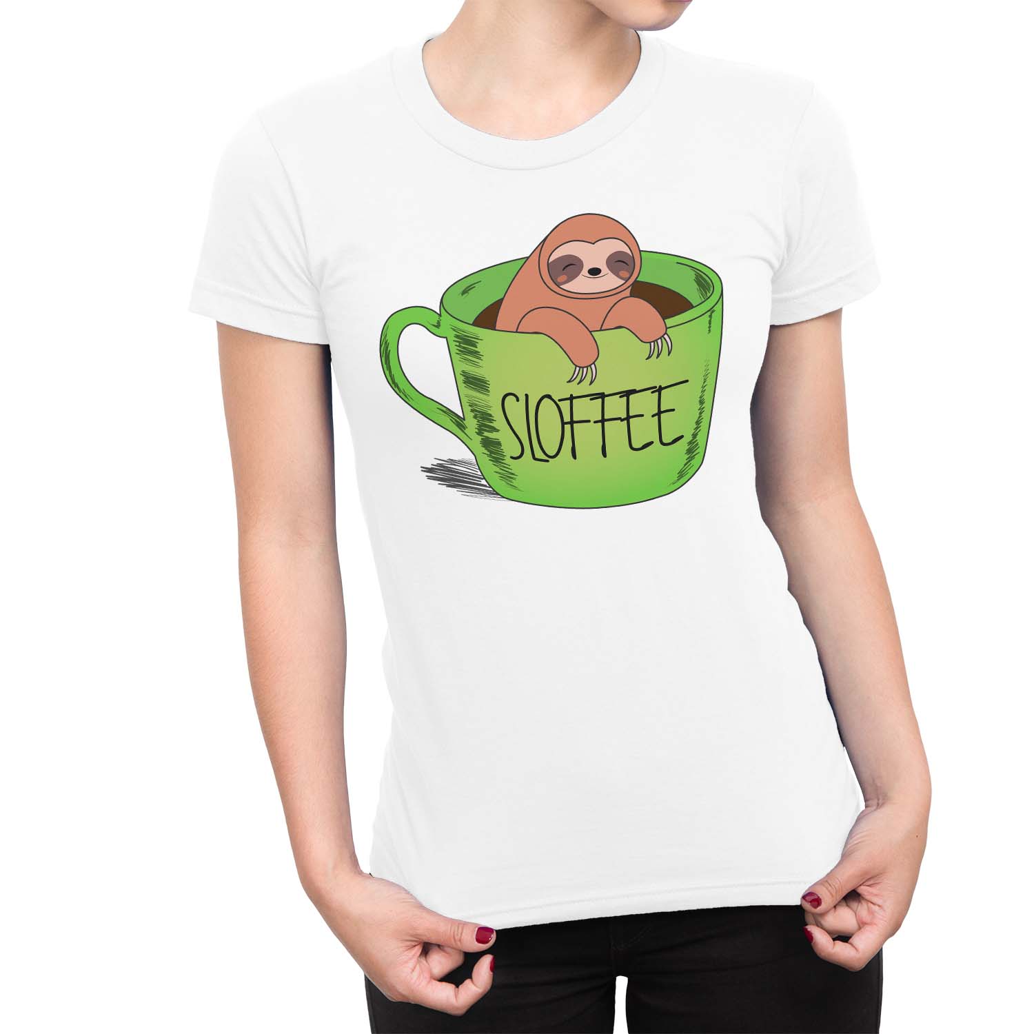1Tee Damen Sloffee Faultier Kaffee T-Shirt - Bild 16 von 20