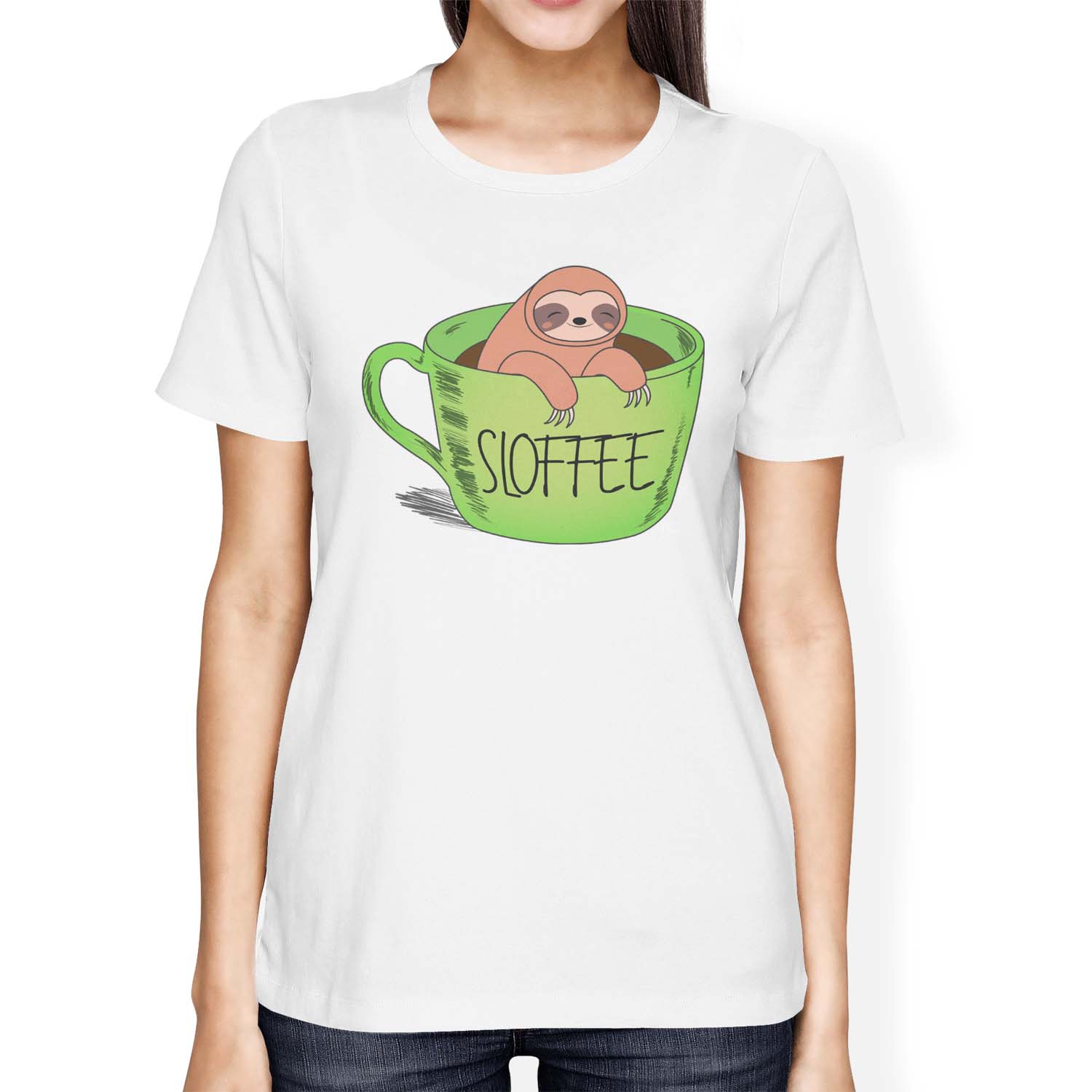 1Tee Womens Loose Fit Sloffee Sloth Coffee T-Shirt