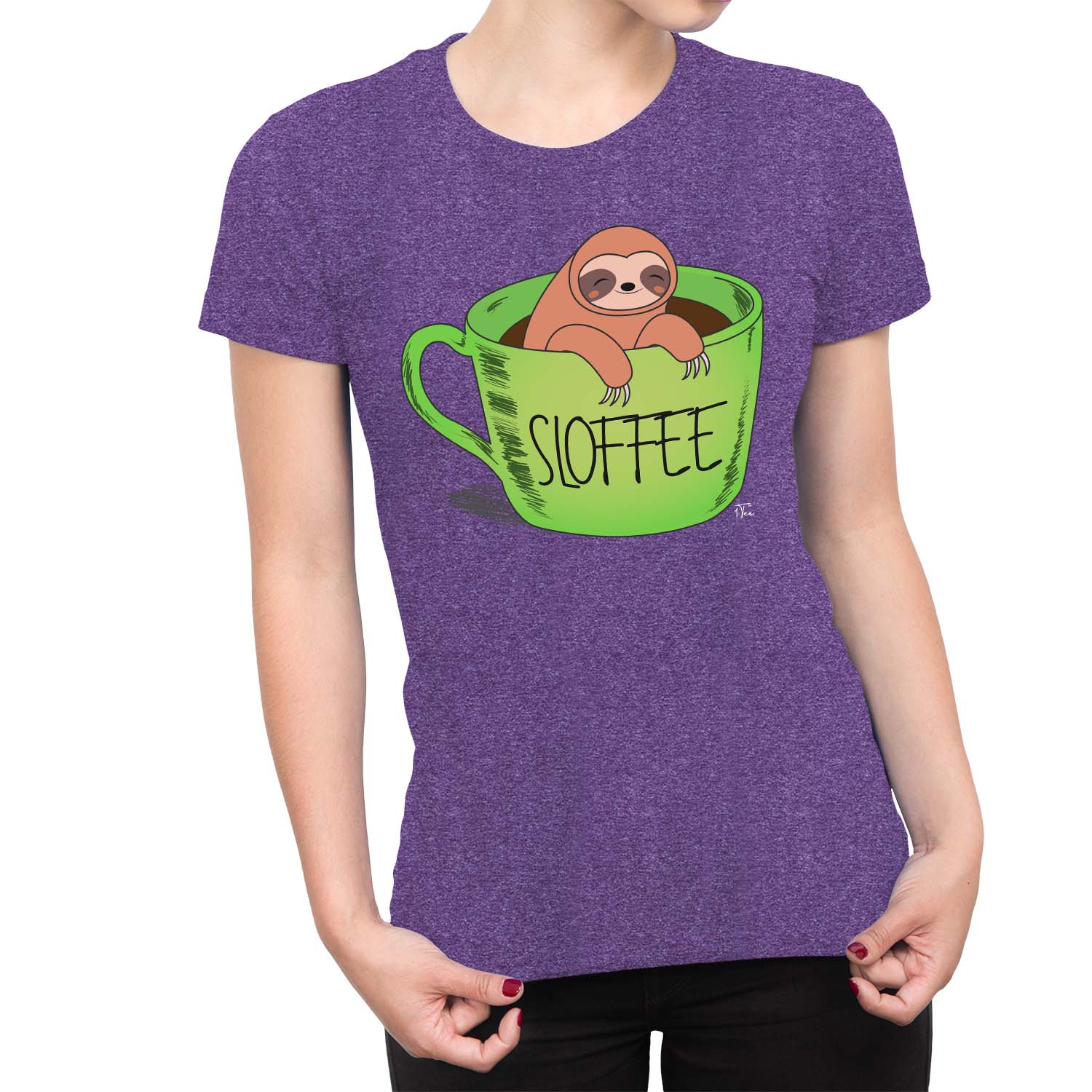 1Tee Damen Sloffee Faultier Kaffee T-Shirt - Bild 11 von 20