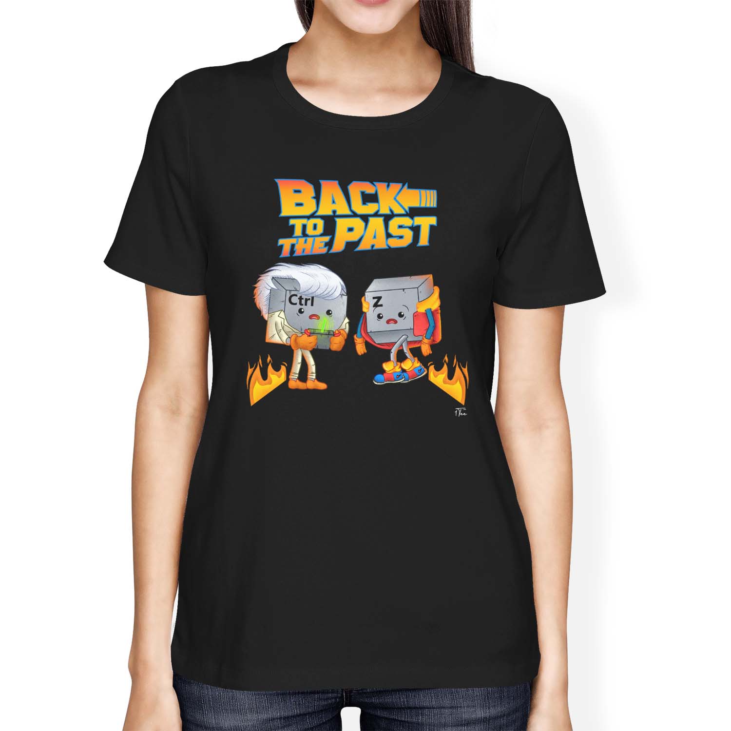 1Tee Womens Loose Fit Back To The Past Ctrl Z,Undo T-Shirt