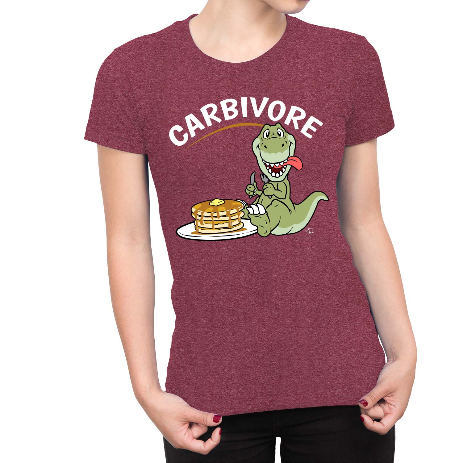 Camiseta 1Tee Mujer Carbívoro Panqueque Comida Dinosaurio - Imagen 6 de 25