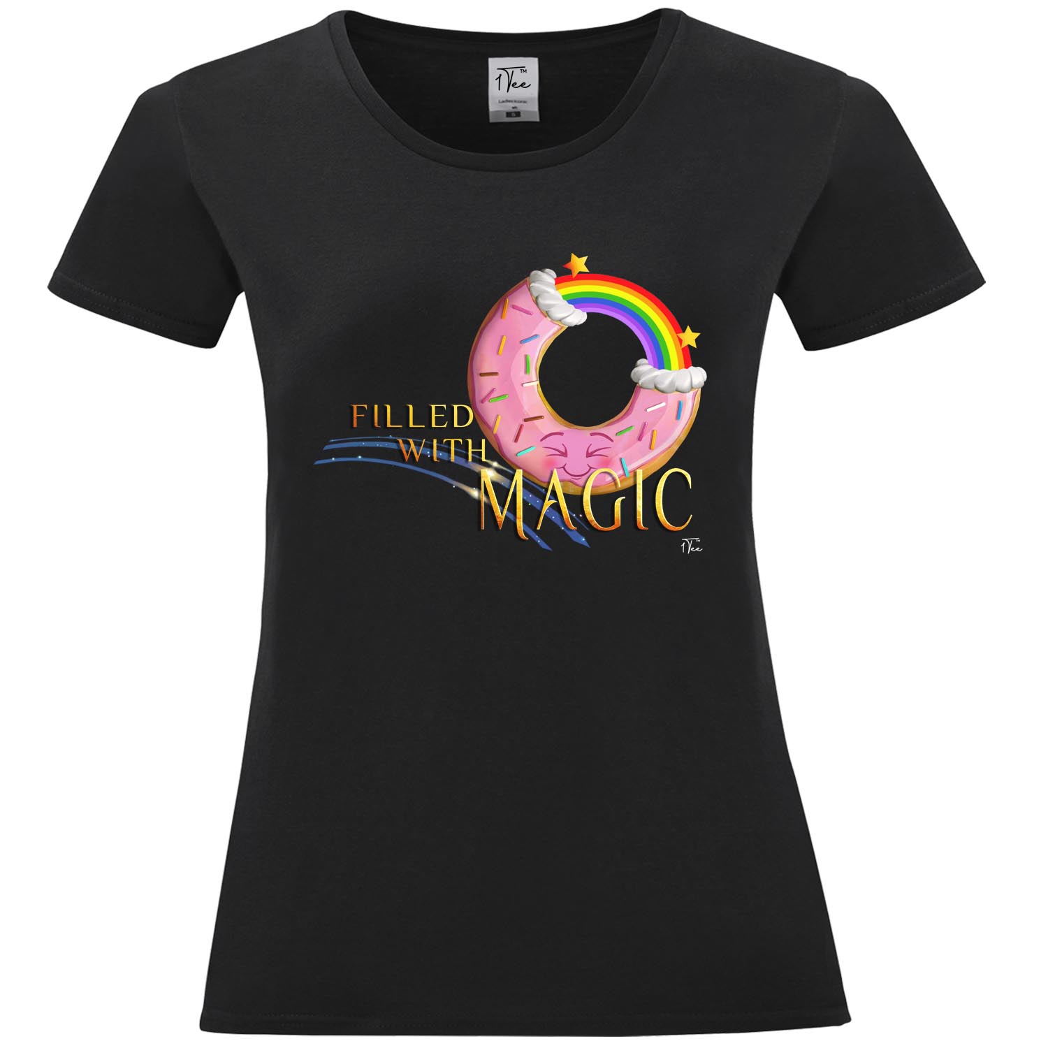1Tee Womens Donut Filled With Magic Rainbow T-Shirt - Picture 7 of 20