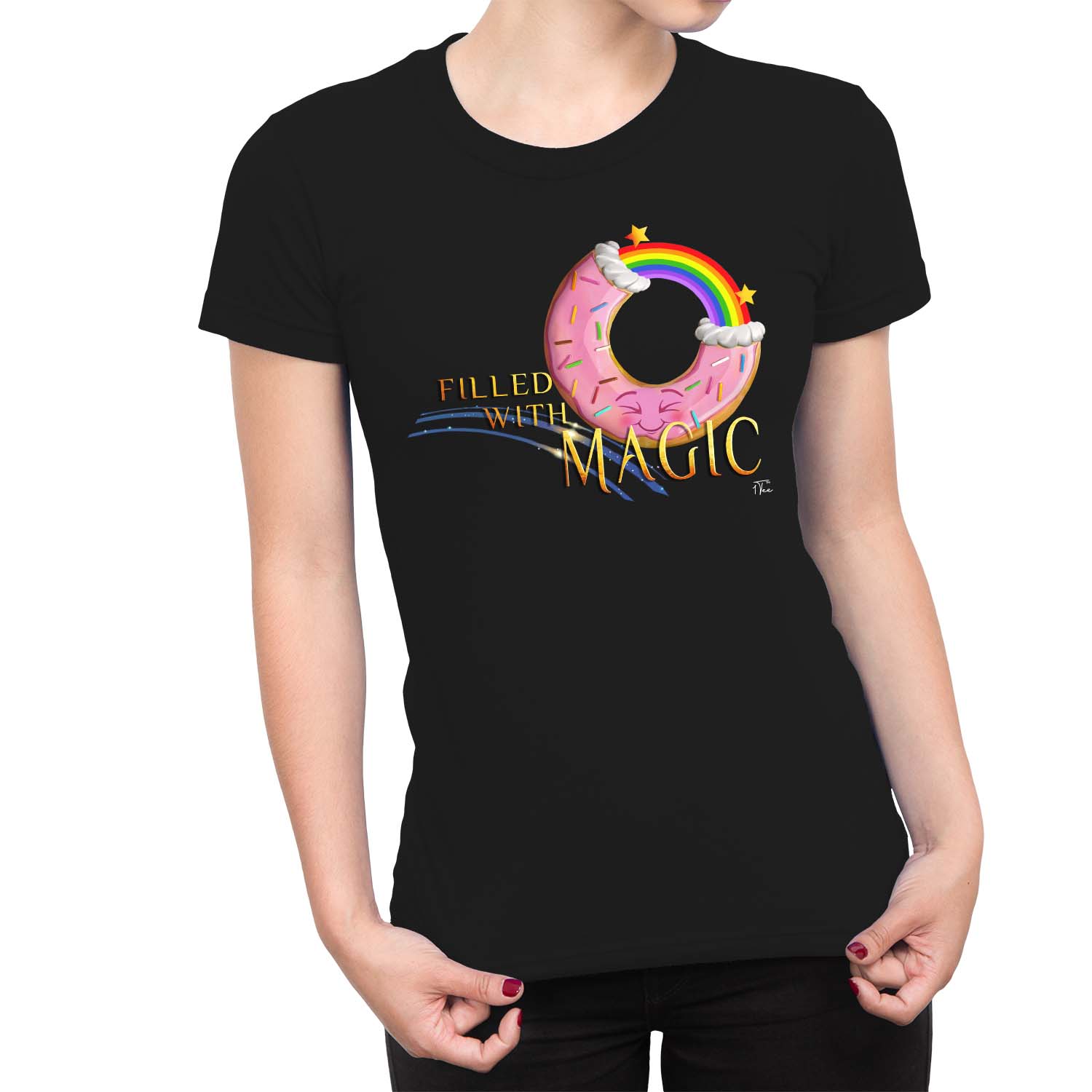 1Tee Womens Donut Filled With Magic Rainbow T-Shirt - Picture 6 of 20