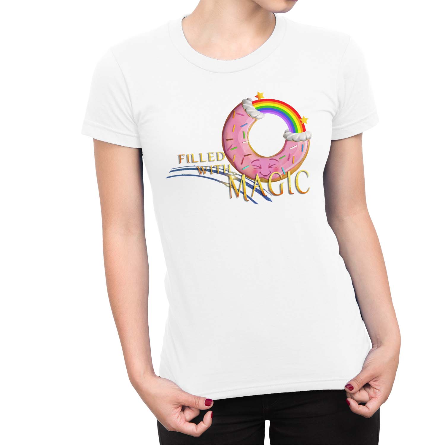 1Tee Womens Donut Filled With Magic Rainbow T-Shirt - Picture 16 of 20