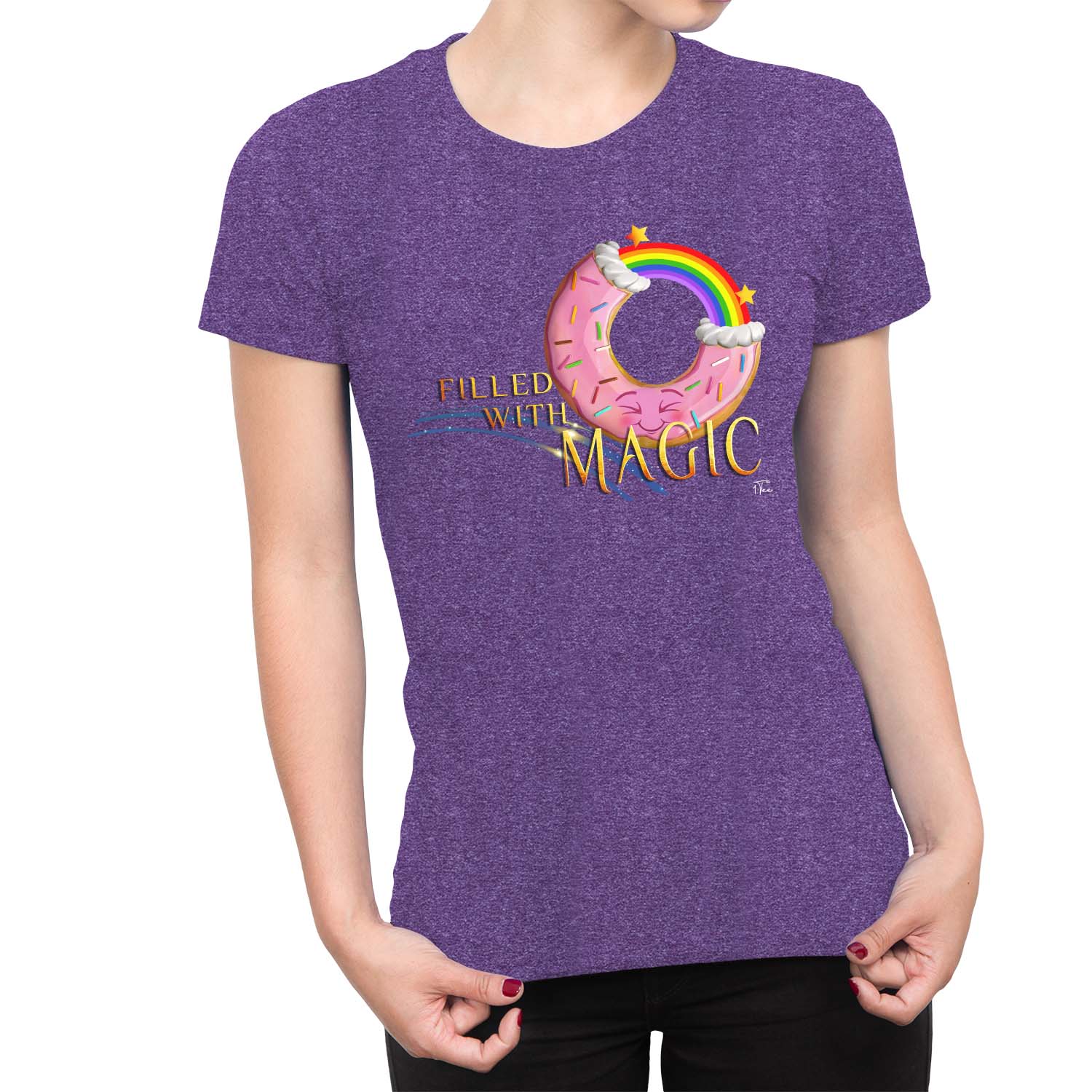 1Tee Womens Donut Filled With Magic Rainbow T-Shirt - Picture 11 of 20