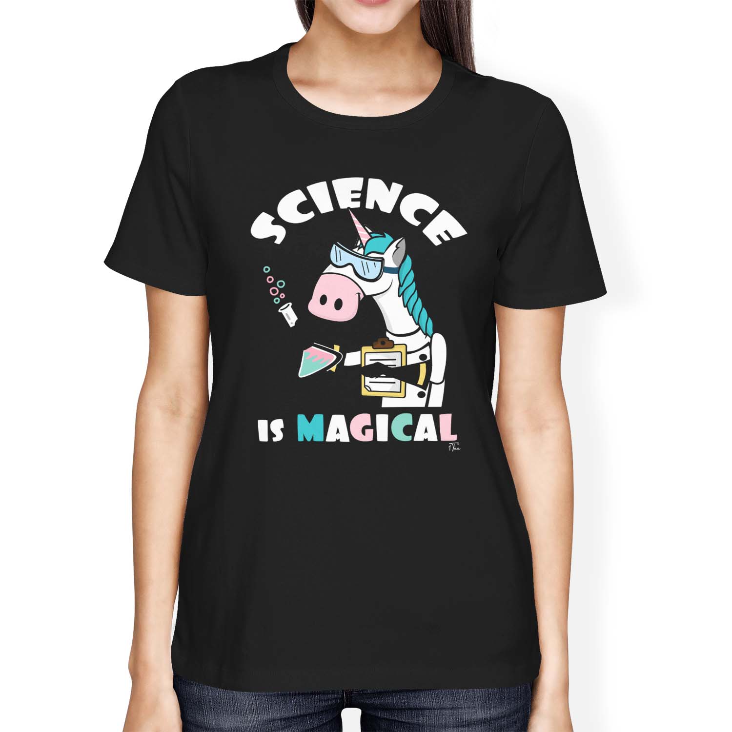 1Tee Womens Loose Fit Science Is Magical Unicorn T-Shirt