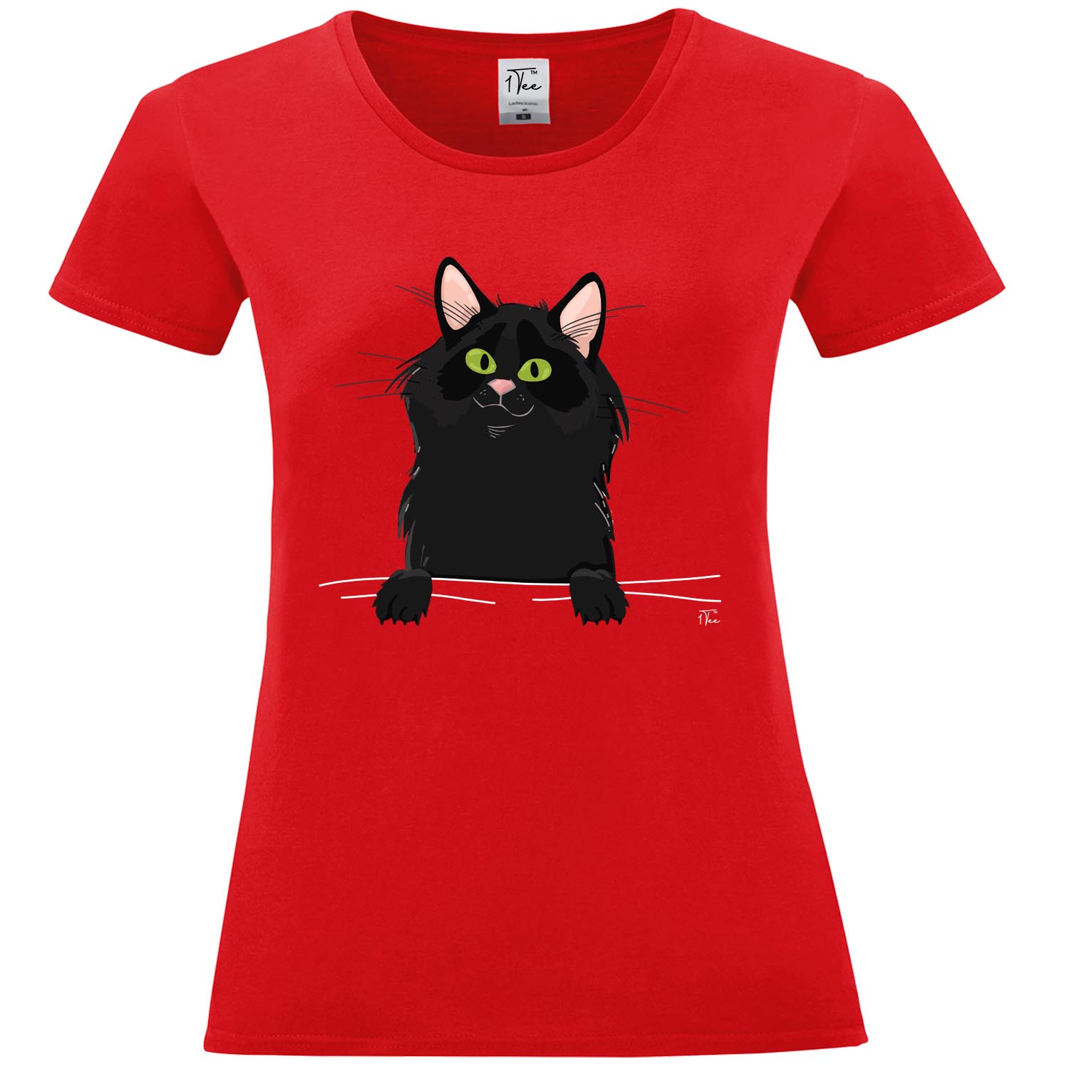 1tee Womens Peeking Black Cat Pocket T Shirt Ebay 