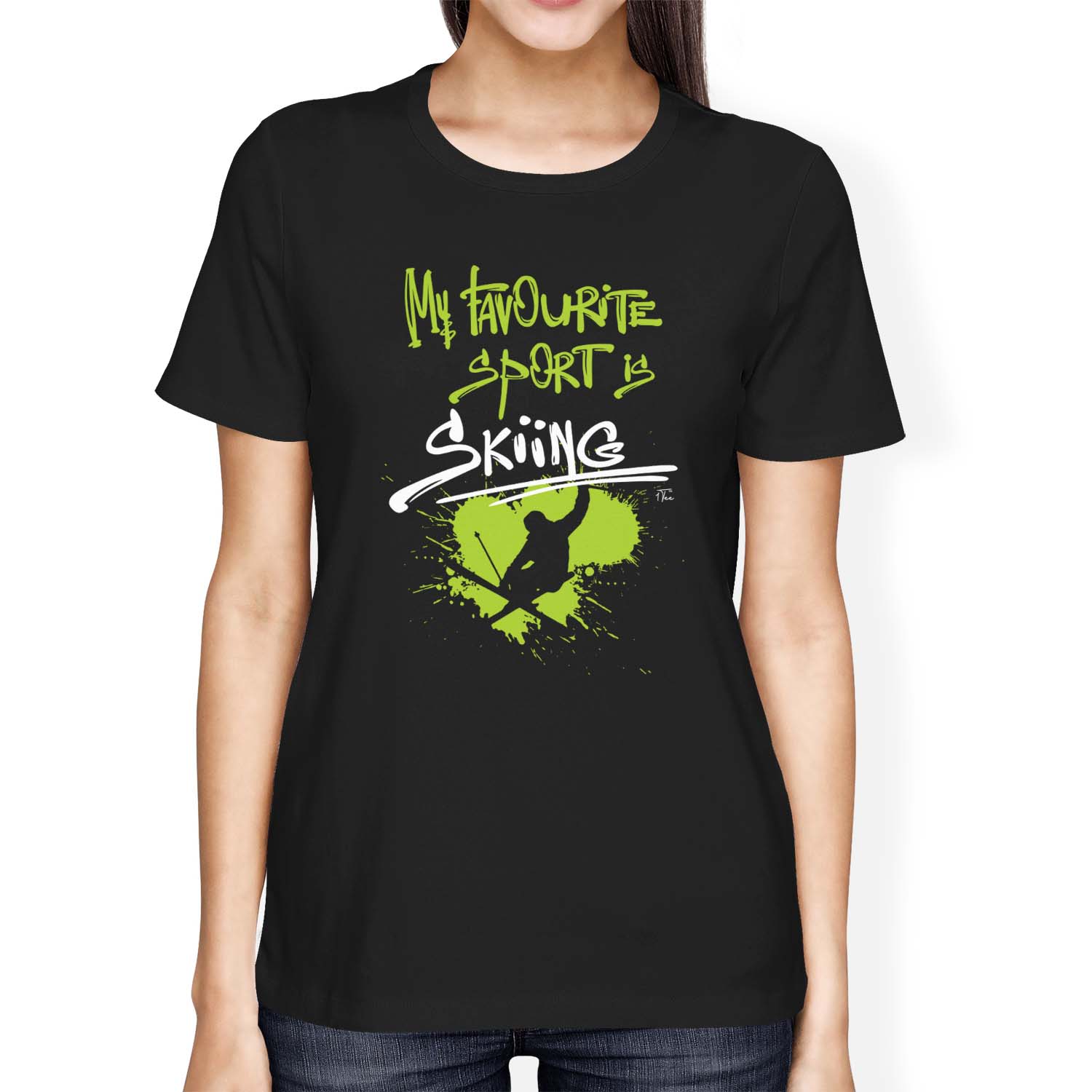 1Tee Womens Loose Fit My Favourite Sport Is Skiing T-Shirt