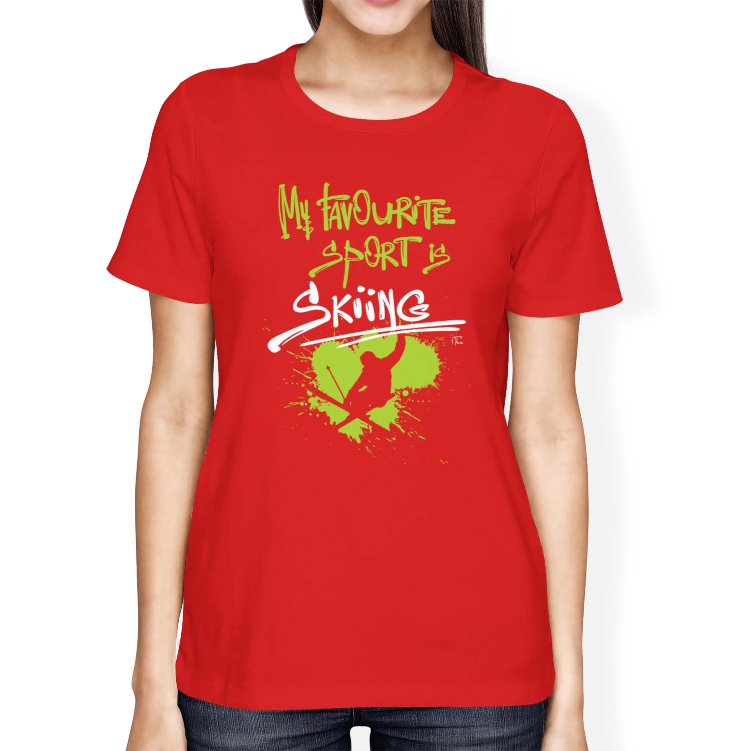 1Tee Womens Loose Fit My Favourite Sport Is Skiing T-Shirt