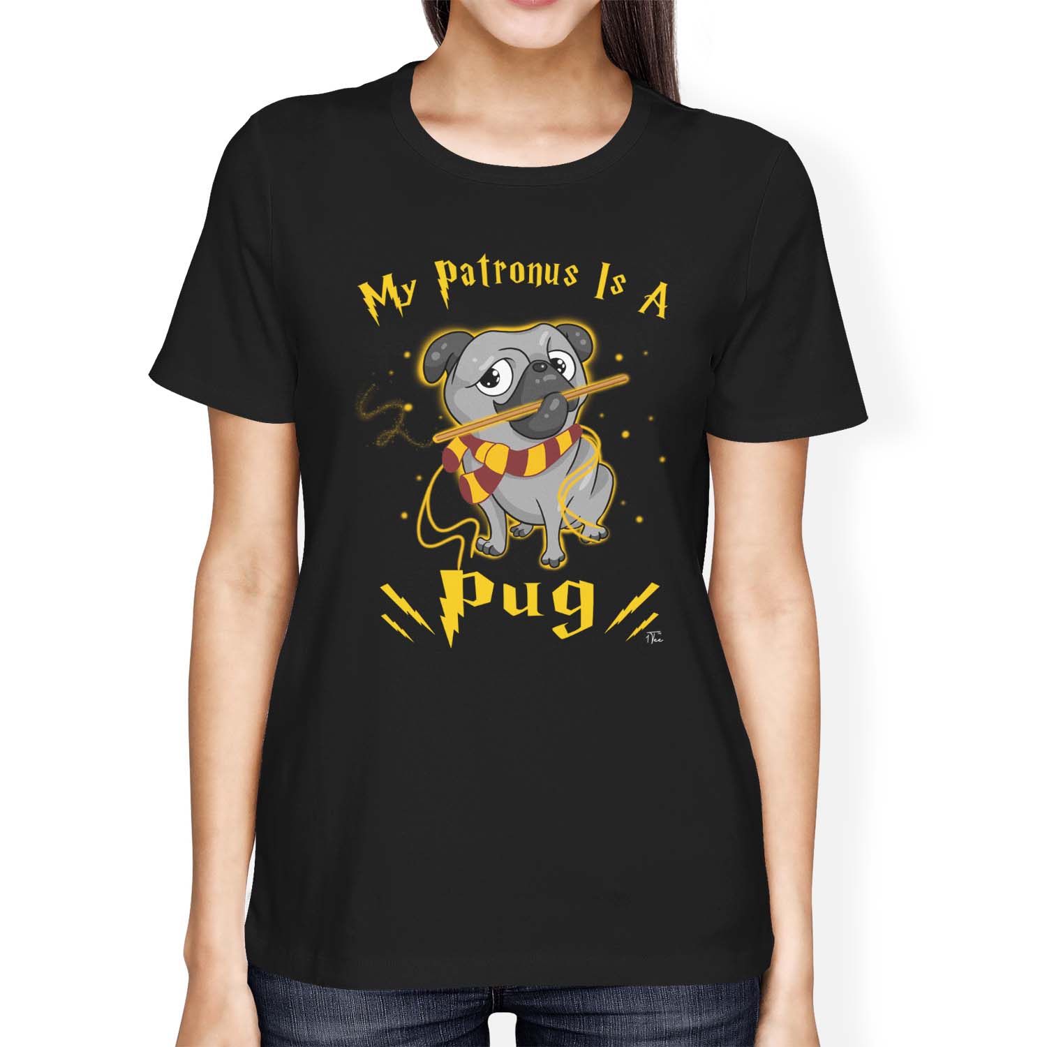 1Tee Womens Loose Fit My Patronus Is A Pug Dog T-Shirt