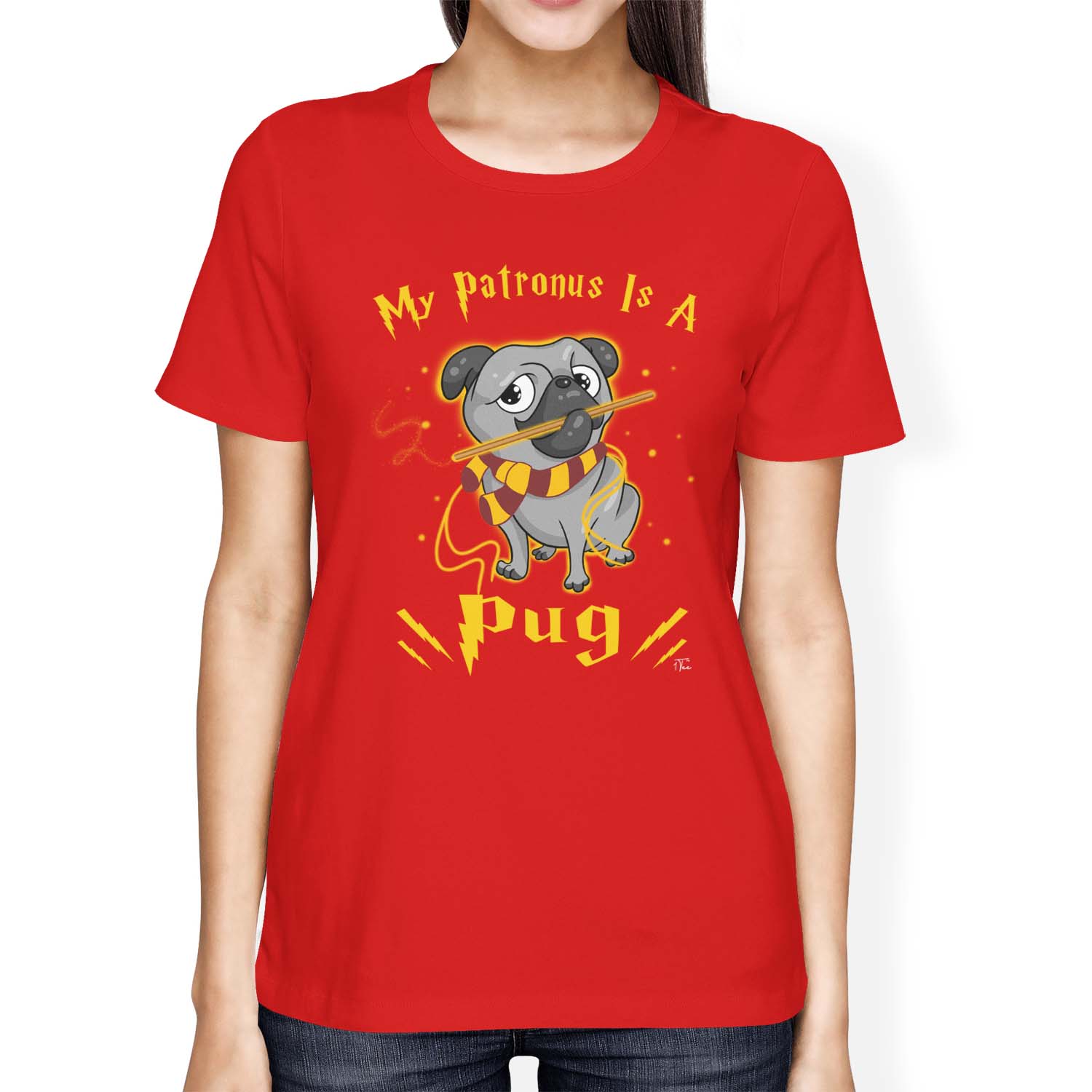 1Tee Womens Loose Fit My Patronus Is A Pug Dog T-Shirt