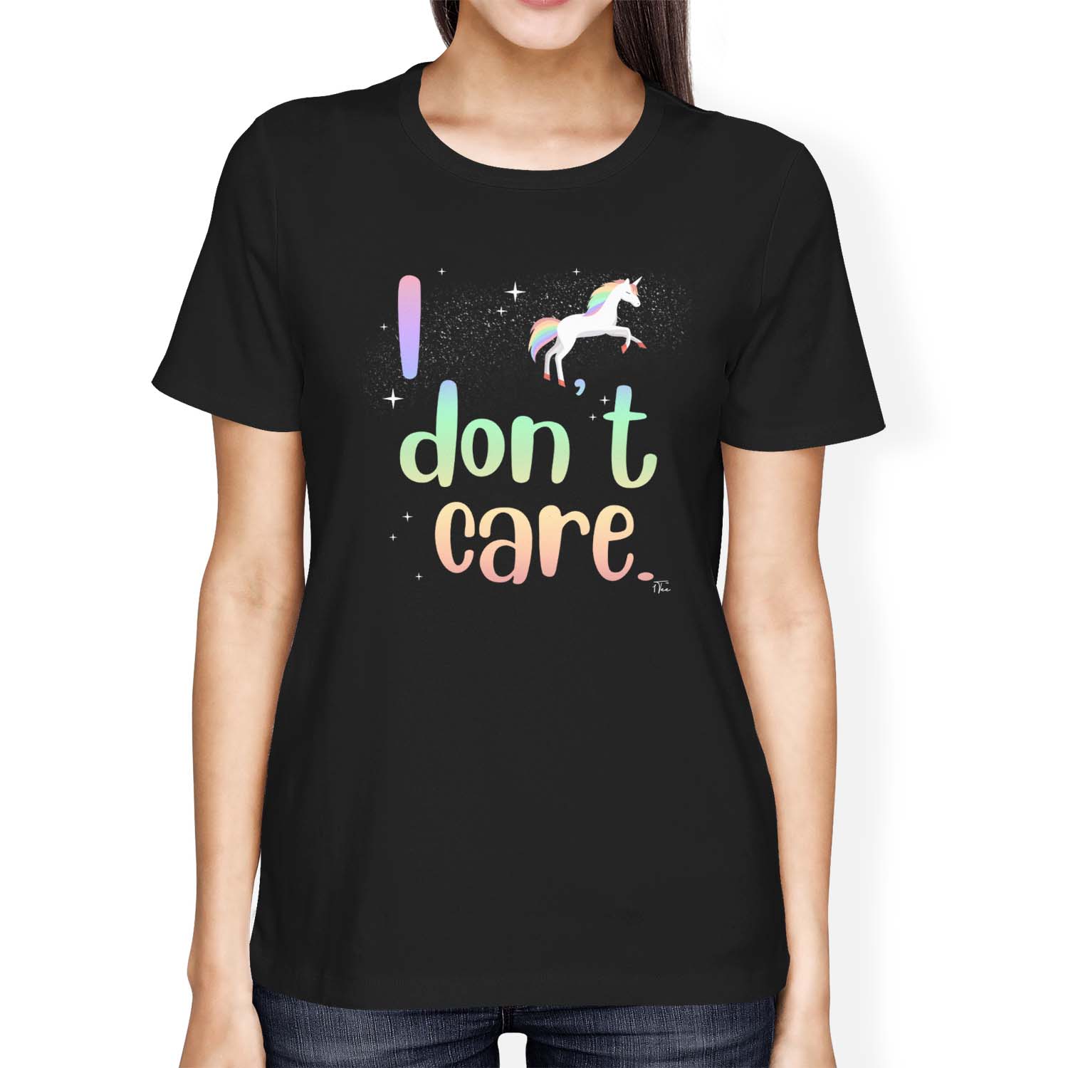 1Tee Womens Loose Fit Unicorn I Don't Care T-Shirt