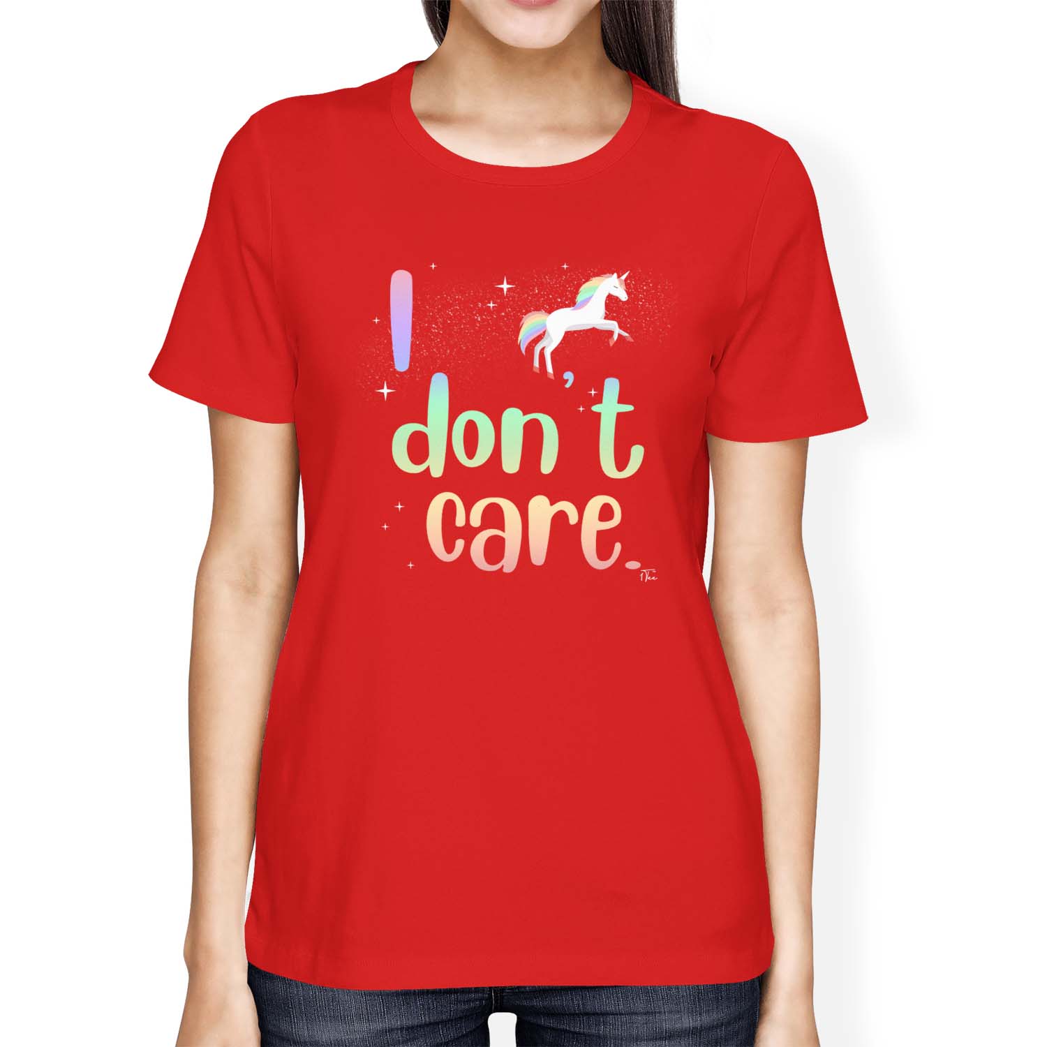 1Tee Womens Loose Fit Unicorn I Don't Care T-Shirt